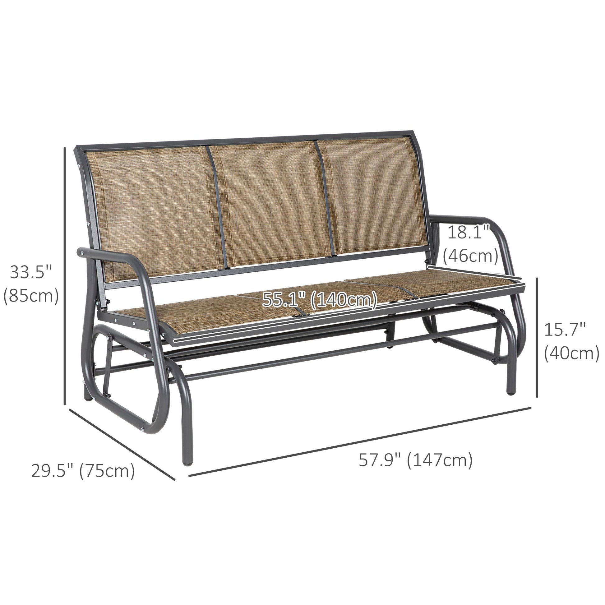 3-Seat Outdoor Glider Chair, Patio Glider Outdoor Rocking Chair with Steel Frame, Sling Fabric Seat for Garden, Backyard, Lawn, Light Mixed Brown