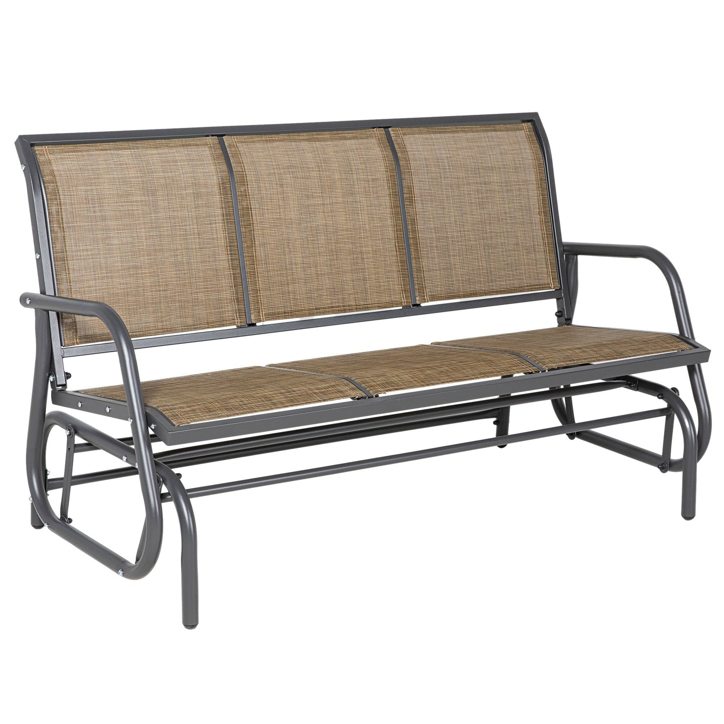 3-Seat Outdoor Glider Chair, Patio Glider Outdoor Rocking Chair with Steel Frame, Sling Fabric Seat for Garden, Backyard, Lawn, Light Mixed Brown