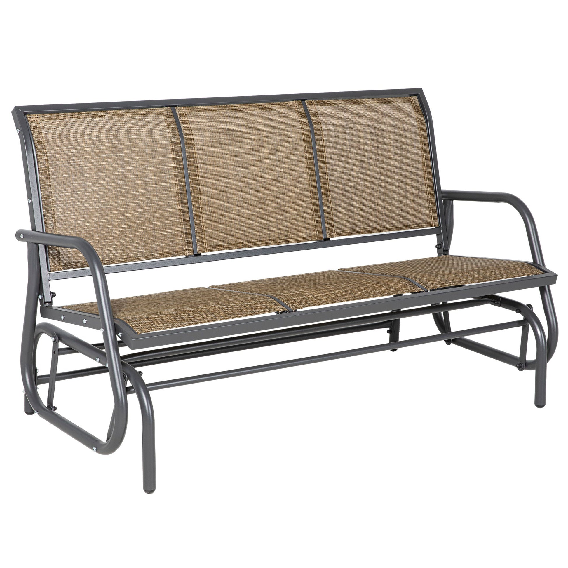 3-Seat Outdoor Glider Chair, Patio Glider Outdoor Rocking Chair with Steel Frame, Sling Fabric Seat for Garden, Backyard, Lawn, Light Mixed Brown