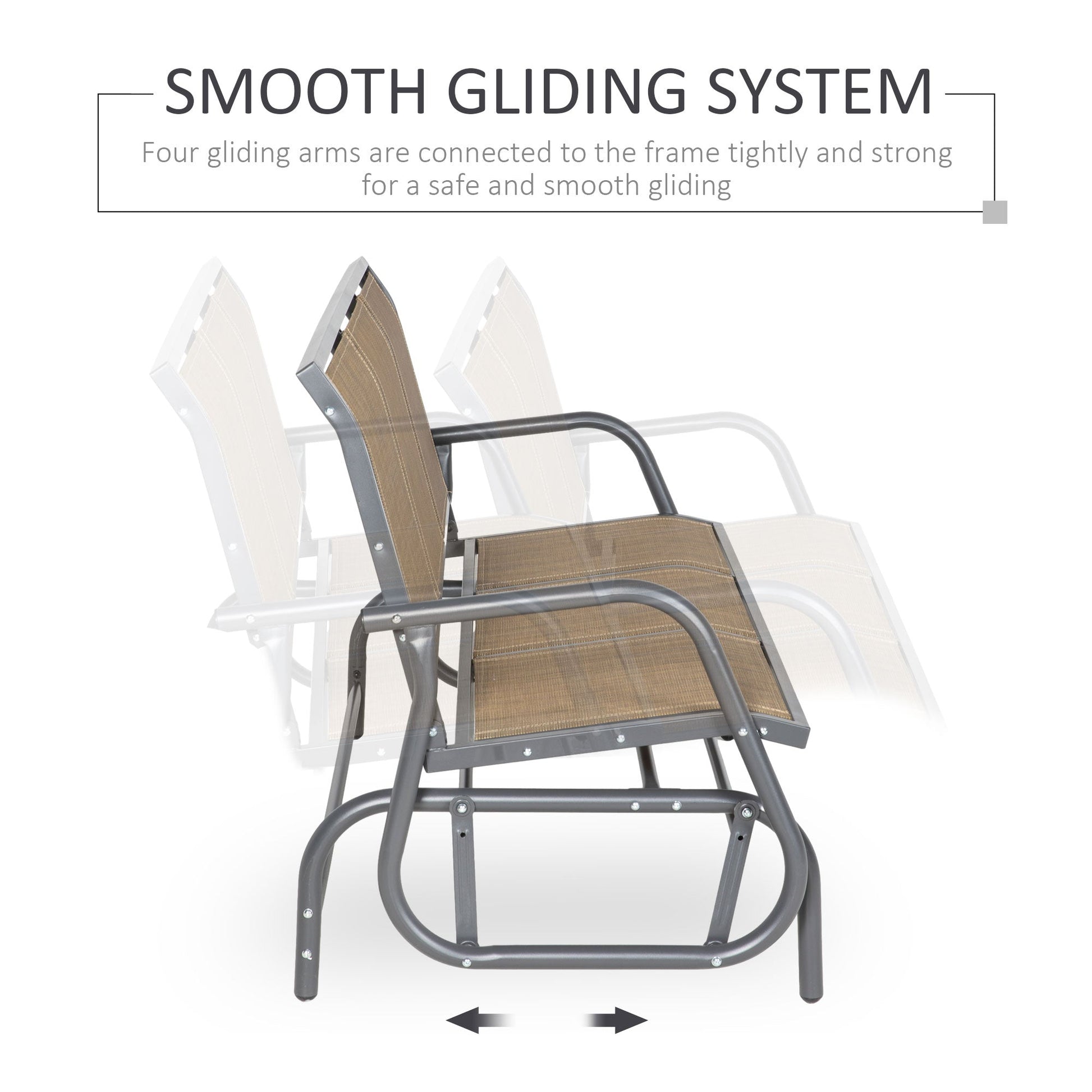 3-Seat Outdoor Glider Chair, Patio Glider Outdoor Rocking Chair with Steel Frame, Sling Fabric Seat for Garden, Backyard, Lawn, Light Mixed Brown