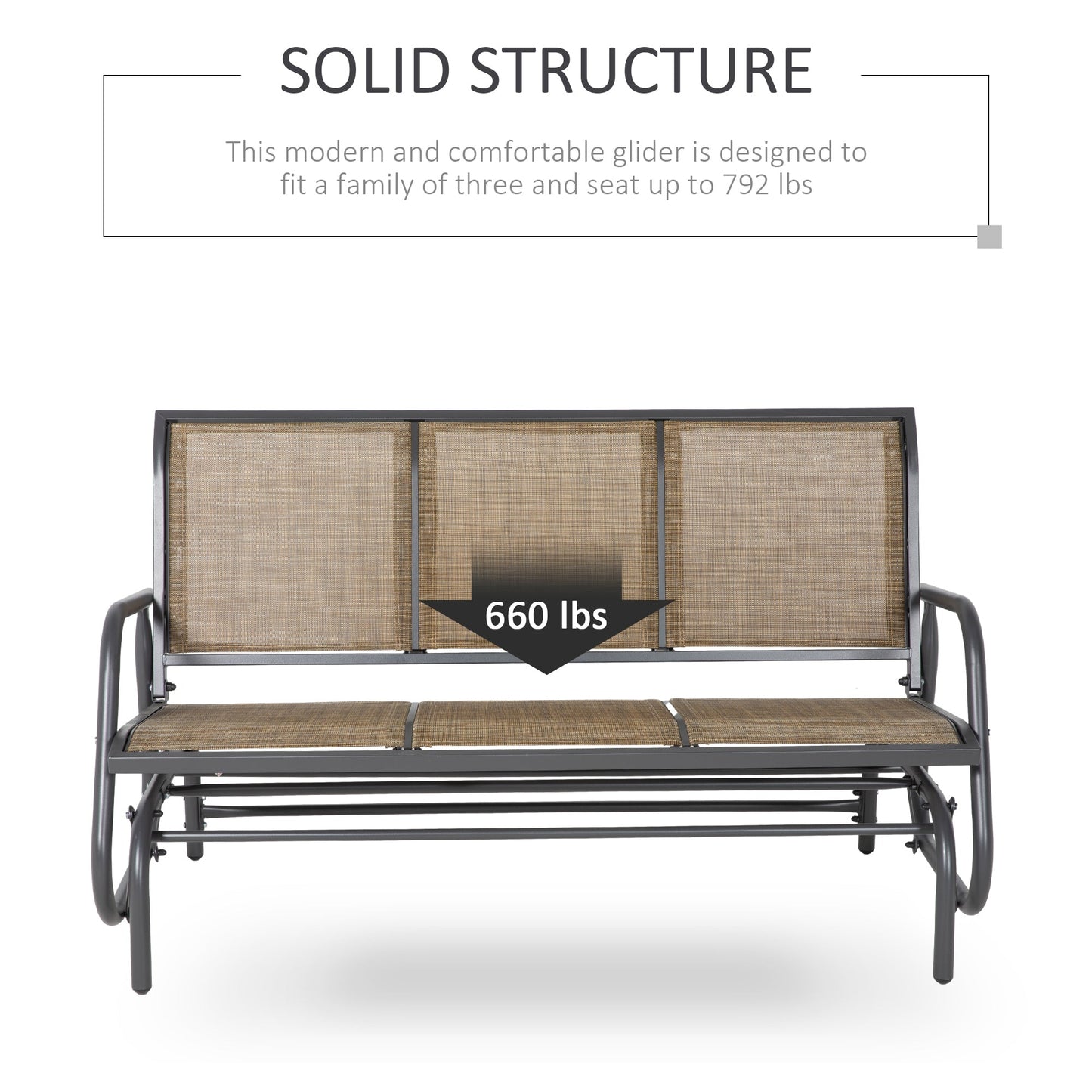 3-Seat Outdoor Glider Chair, Patio Glider Outdoor Rocking Chair with Steel Frame, Sling Fabric Seat for Garden, Backyard, Lawn, Light Mixed Brown
