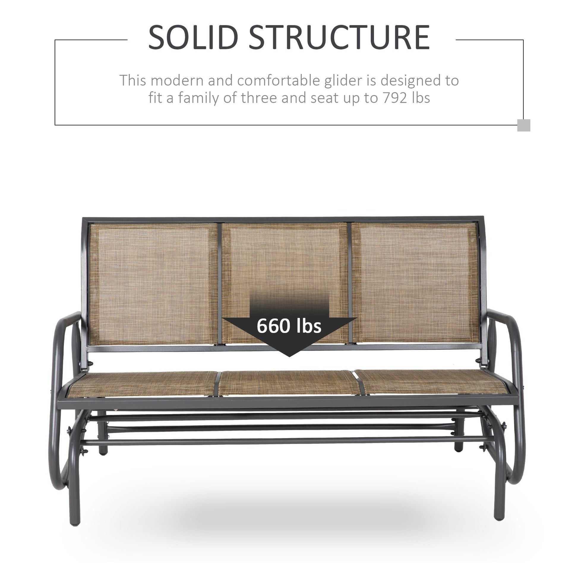 3-Seat Outdoor Glider Chair, Patio Glider Outdoor Rocking Chair with Steel Frame, Sling Fabric Seat for Garden, Backyard, Lawn, Light Mixed Brown