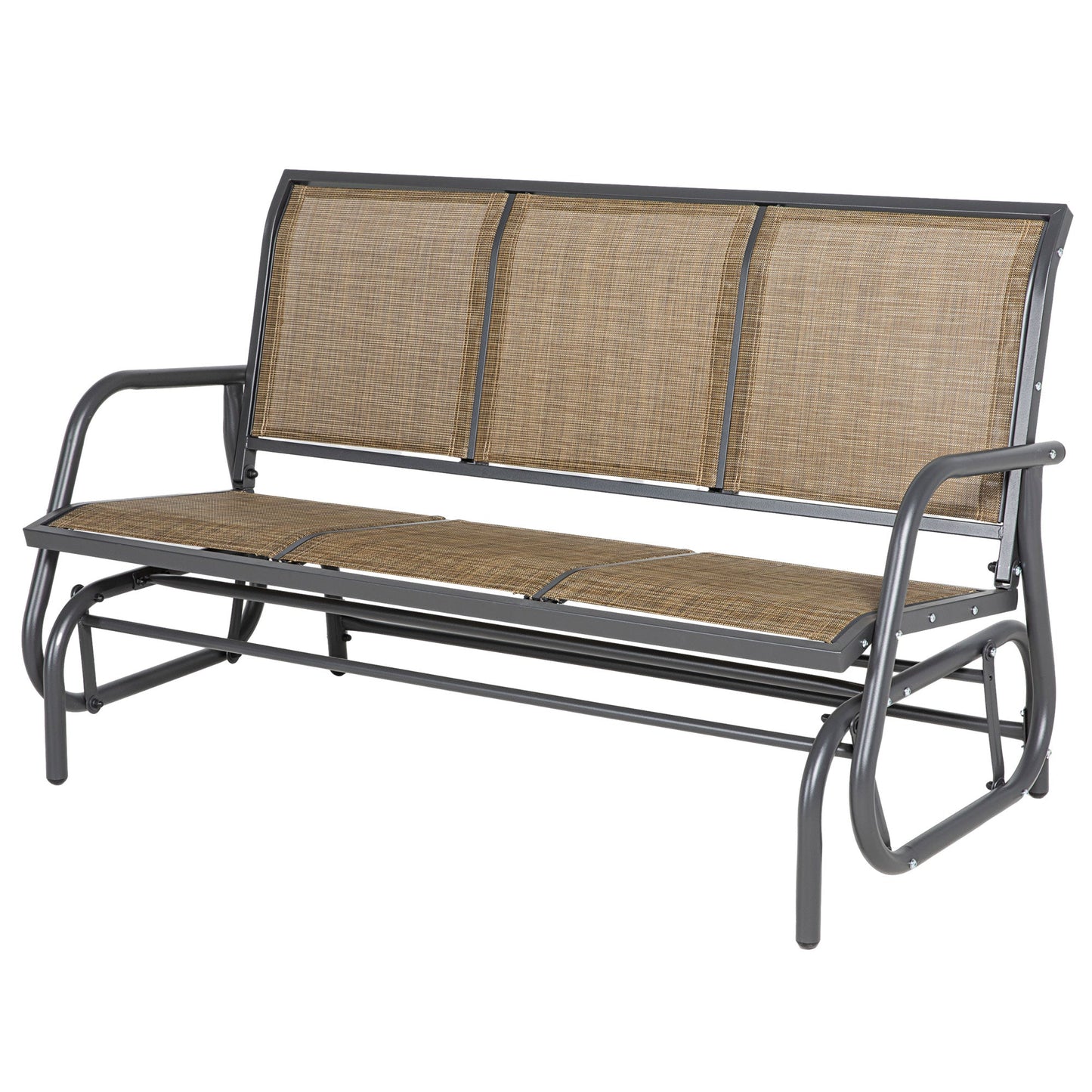 3-Seat Outdoor Glider Chair, Patio Glider Outdoor Rocking Chair with Steel Frame, Sling Fabric Seat for Garden, Backyard, Lawn, Light Mixed Brown