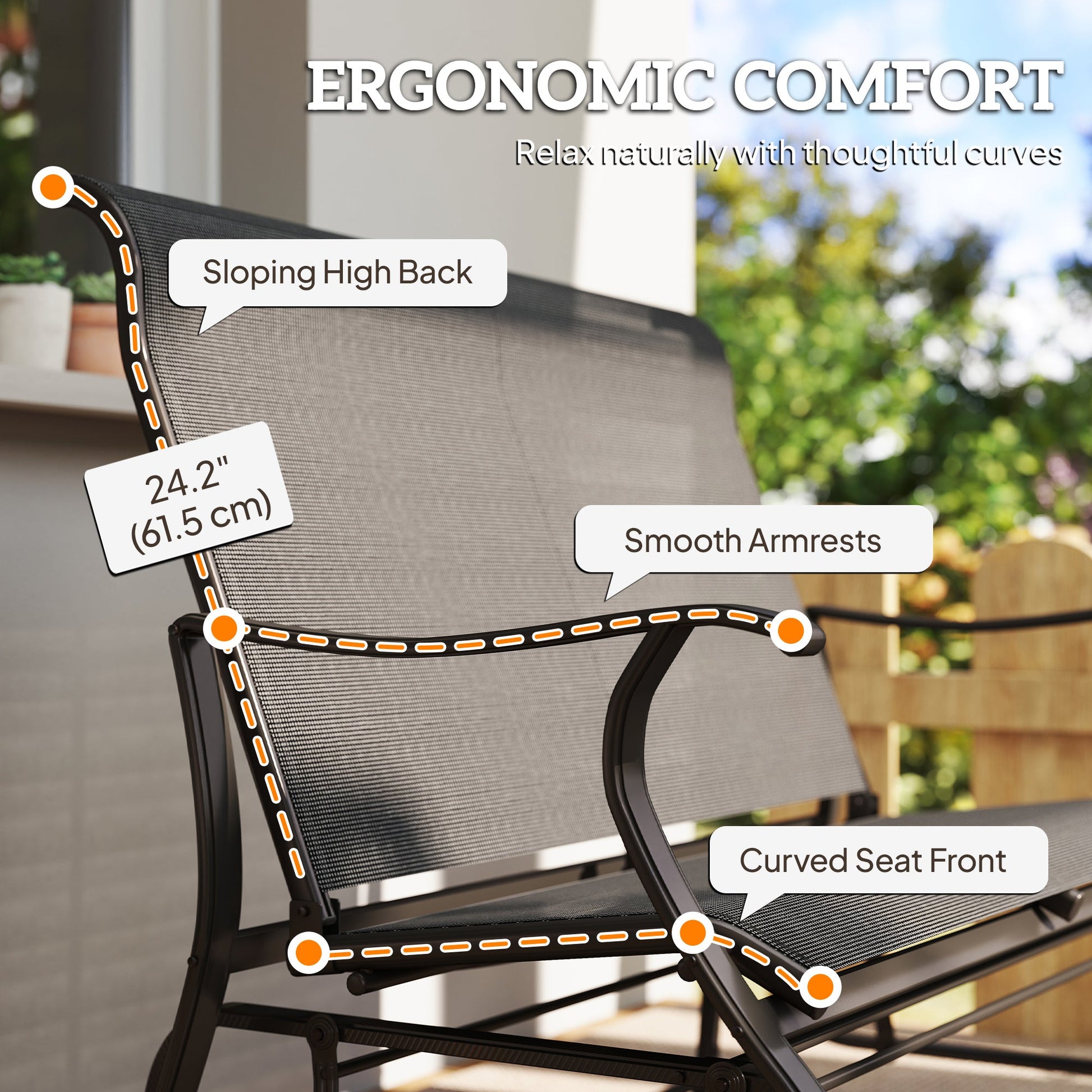 2-Person Outdoor Glider Chair, Patio Glider Rocking Chair with Mesh Seat and Backrest, Steel Frame for Outdoor, Backyard, Black