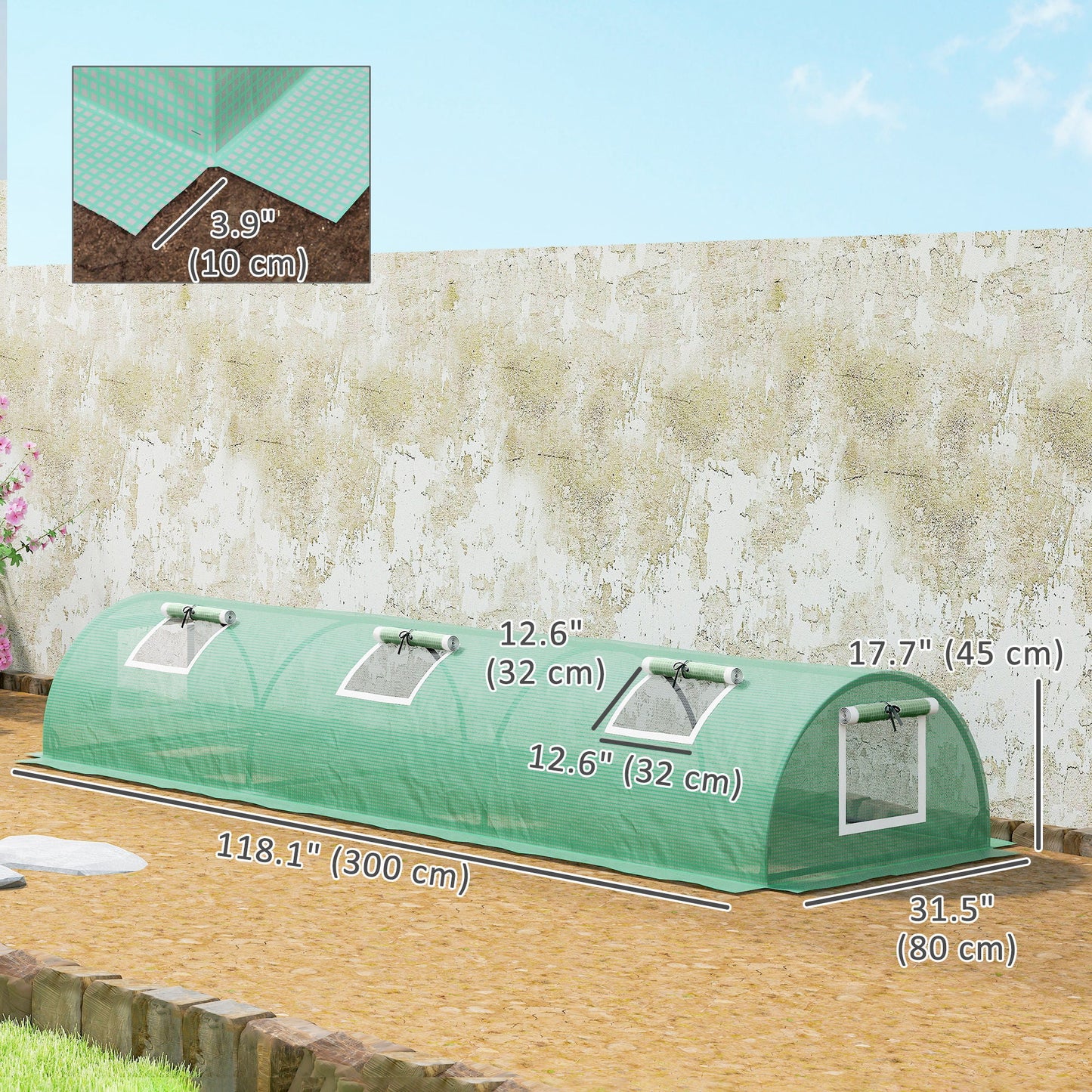 10' x 3' x 2' Portable Mini Greenhouse, Tunnel Growing Tent Plants Flower Warm House with 5 Mesh Windows and Steel Frame, for Garden, Patio, Backyard, Green