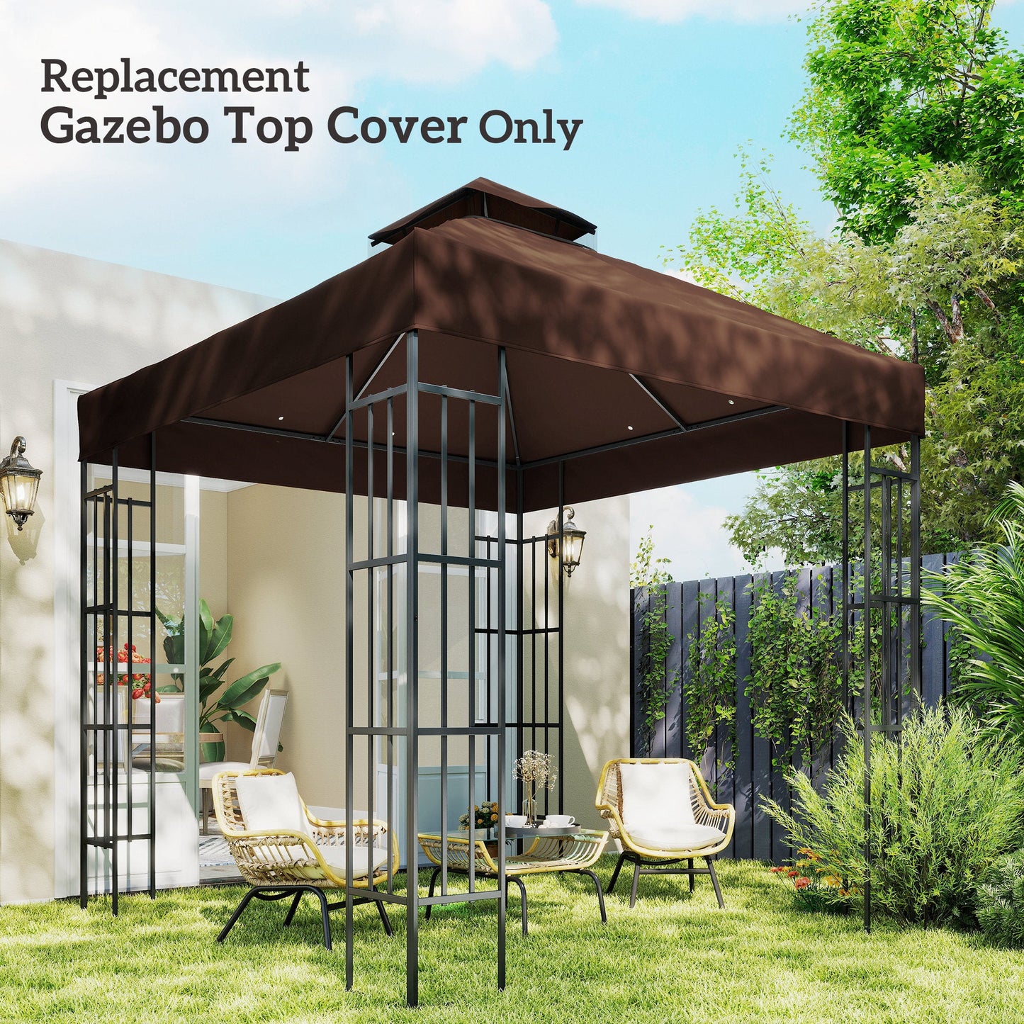 10' x 10' Gazebo Replacement Canopy Cover, 2-Tier Outdoor Gazebo Roof Replacement with Drain Holes, Water Resistant PVC Coating, 370g/㎡, UPF30+, TOP COVER ONLY, Coffee