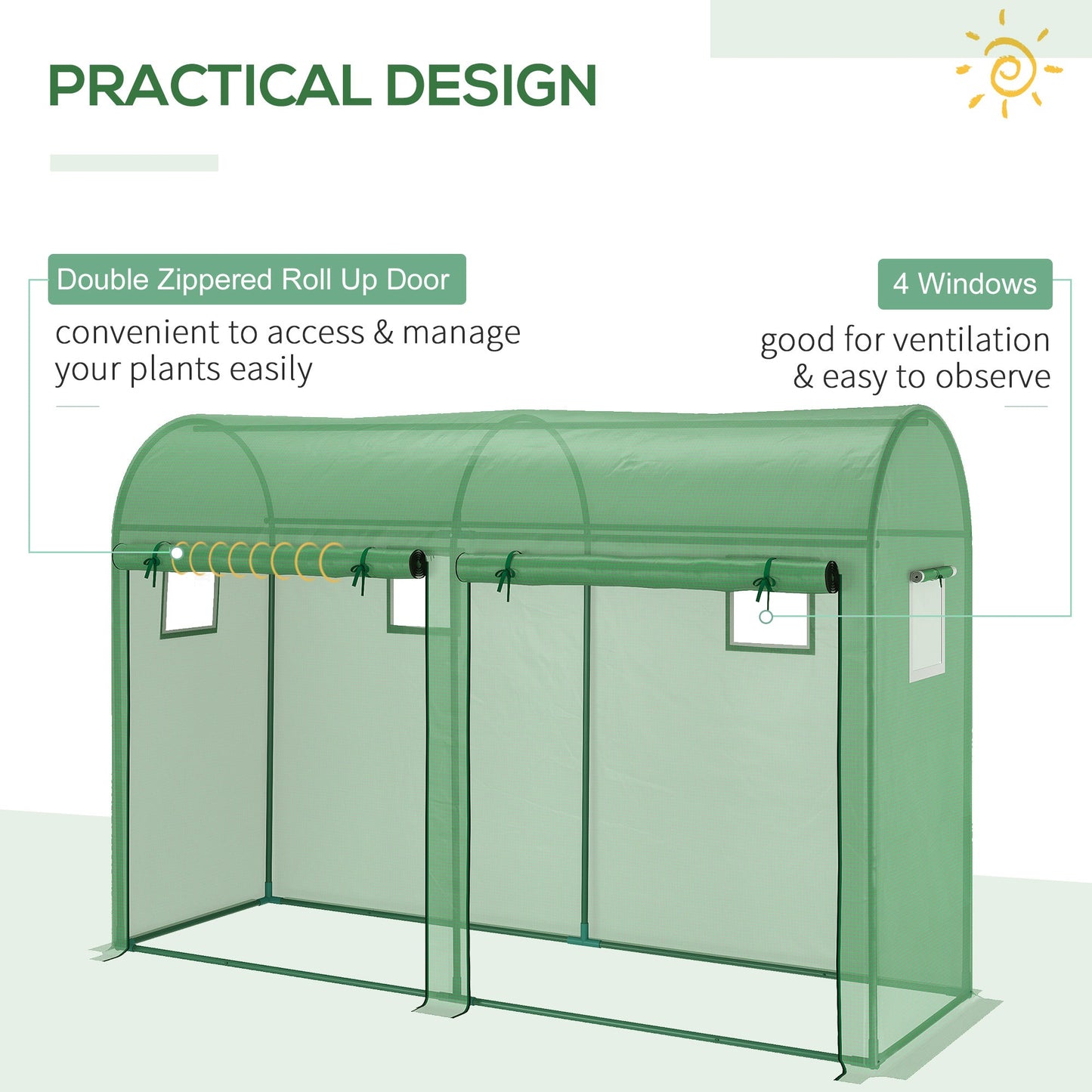 9.8' x 3.3' x 6.6' Outdoor Garden Greenhouse, Steel Frame Plant Growing Greenhouse with Double Doors and 4 Windows, PE Cover for Backyard, Patio, Green