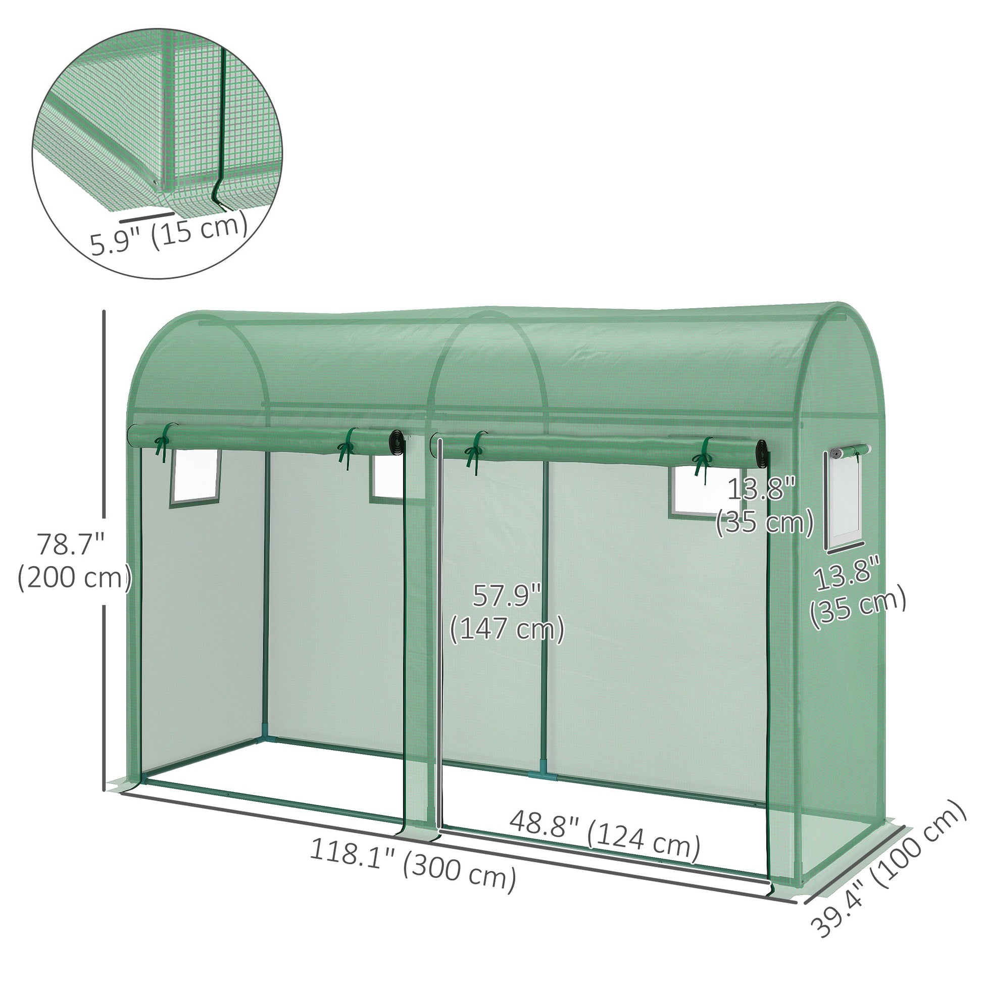 9.8' x 3.3' x 6.6' Outdoor Garden Greenhouse, Steel Frame Plant Growing Greenhouse with Double Doors and 4 Windows, PE Cover for Backyard, Patio, Green