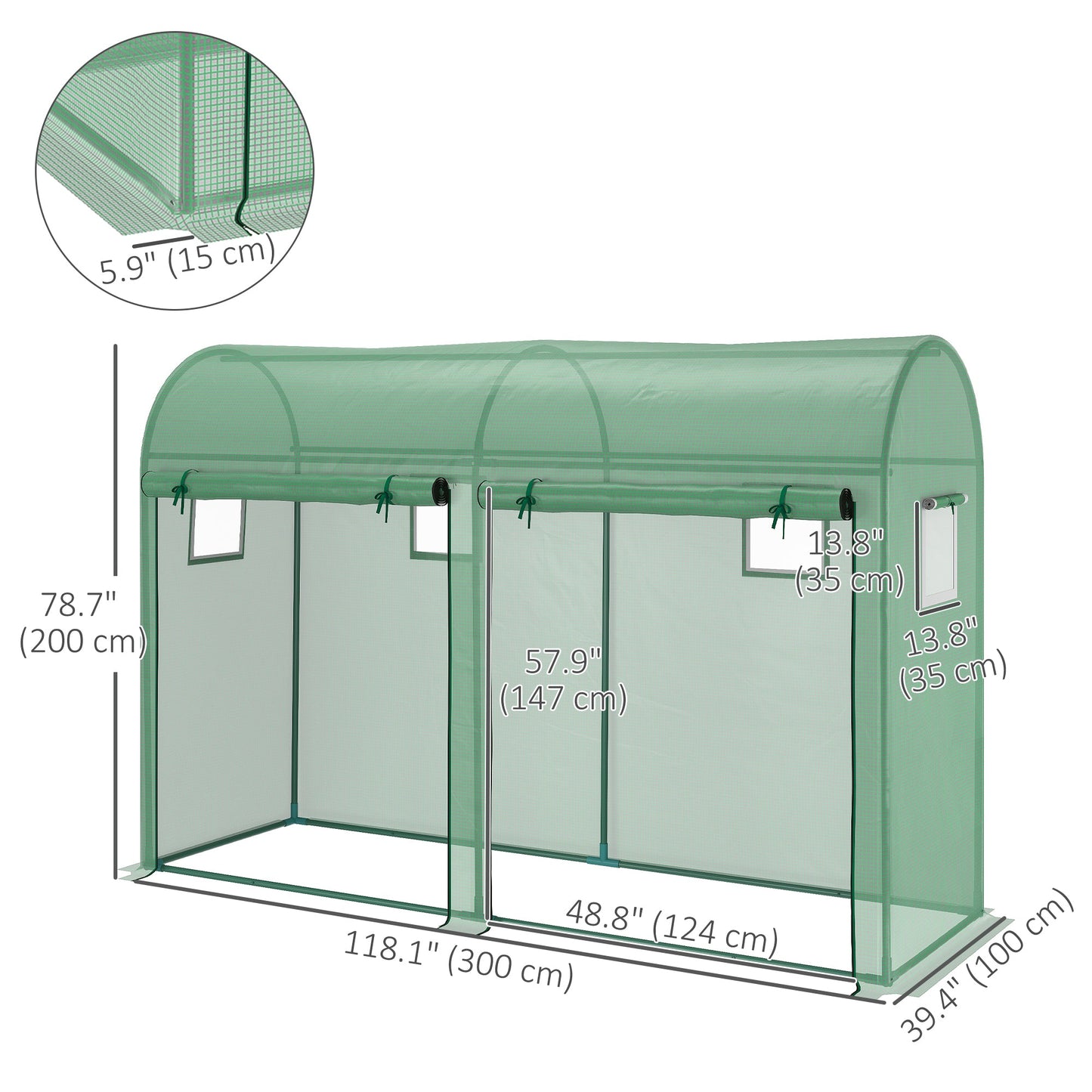9.8' x 3.3' x 6.6' Outdoor Garden Greenhouse, Steel Frame Plant Growing Greenhouse with Double Doors and 4 Windows, PE Cover for Backyard, Patio, Green