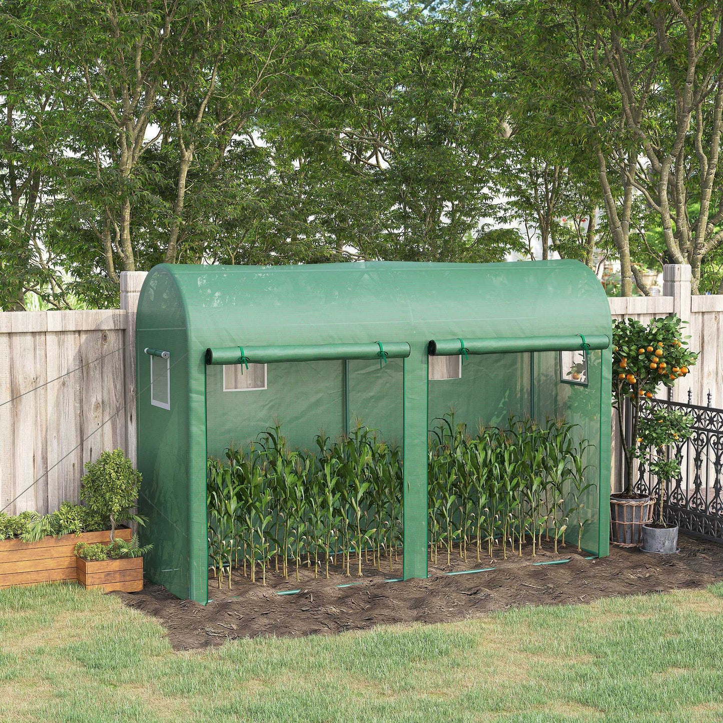 9.8' x 3.3' x 6.6' Outdoor Garden Greenhouse, Steel Frame Plant Growing Greenhouse with Double Doors and 4 Windows, PE Cover for Backyard, Patio, Green