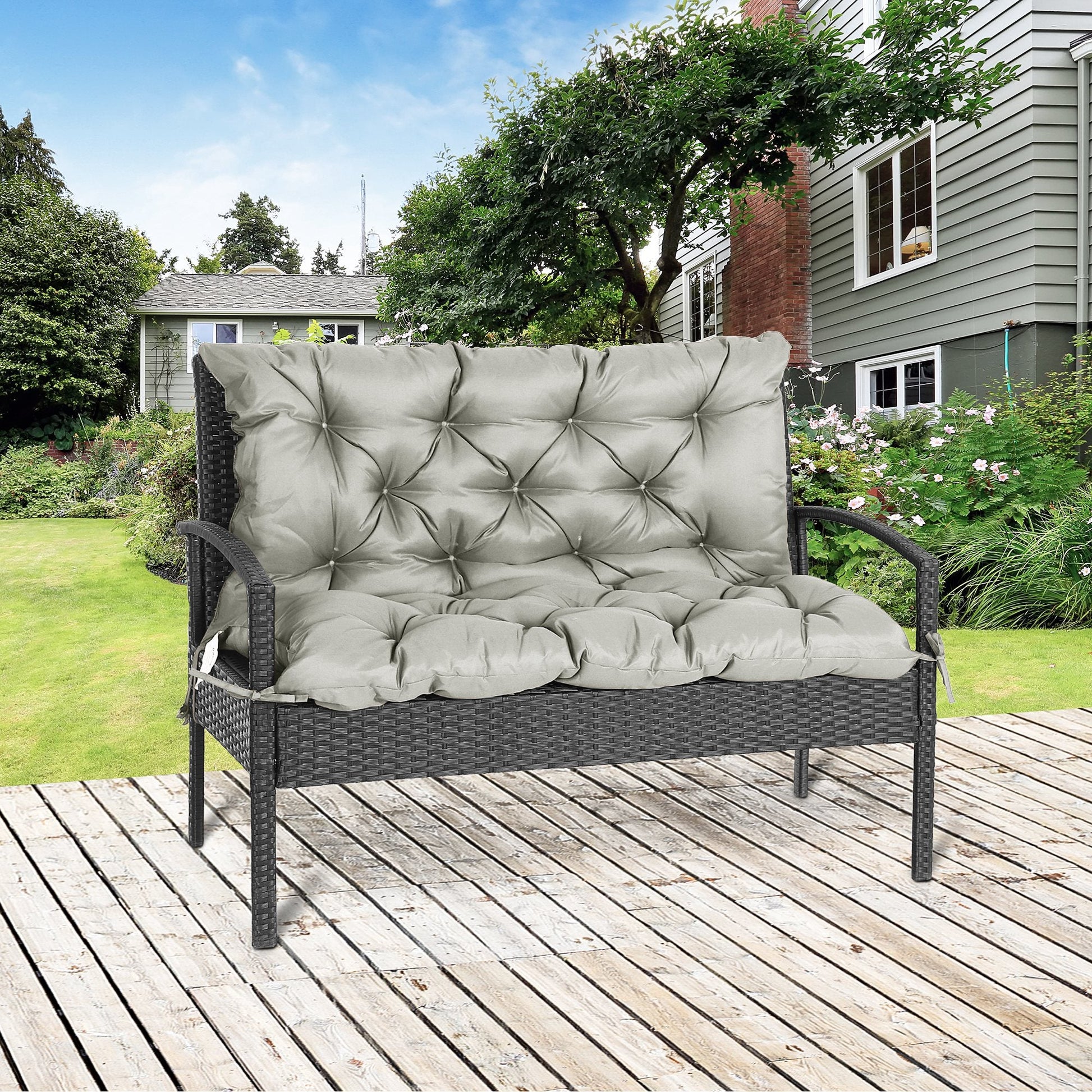 Porch Swing Cushion Garden Bench Cushion with Backrest, Non-Slip 2-Seater Thick Pad, Swing Chair Mat Replacement for Indoor and Outdoor, 39.4" x 38.6", Light Grey