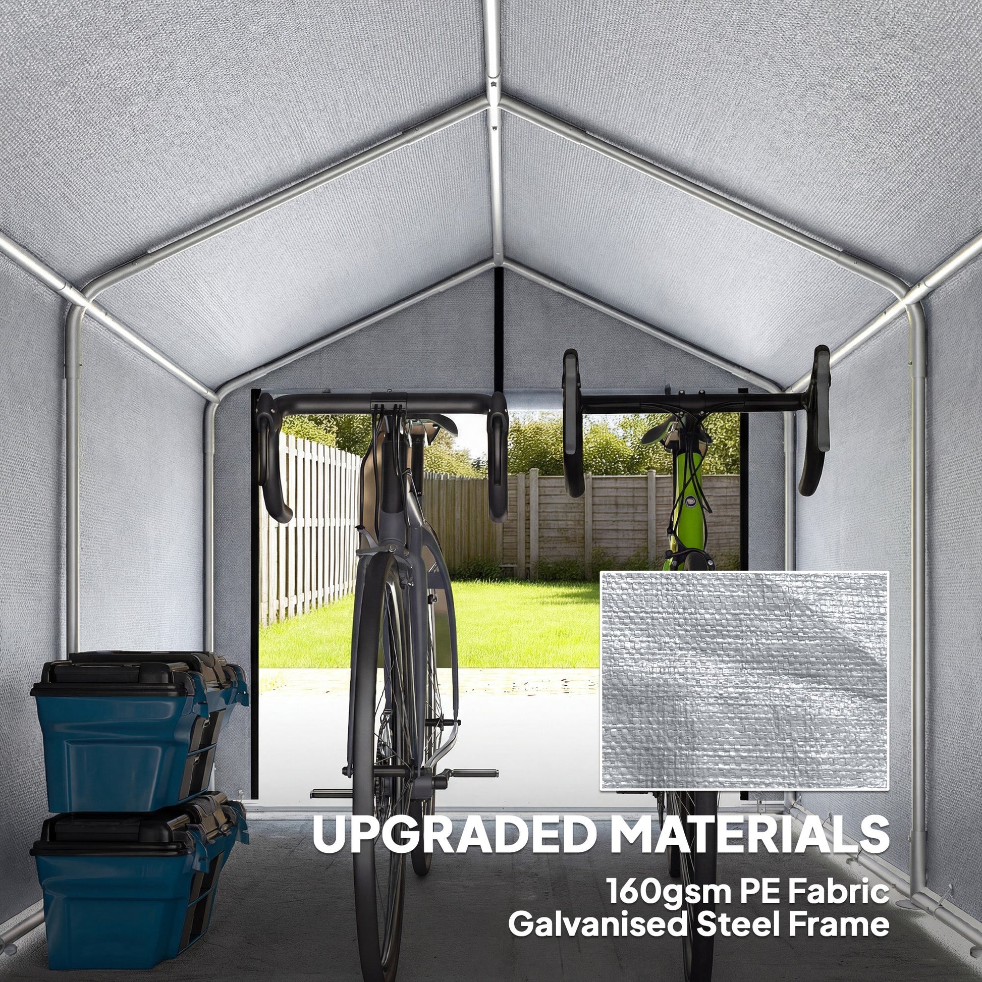 7' x 5' Portable Shed, Waterproof Bike Tent with Roll-up Zipper Door and Galvanized Steel Frame, Outdoor Storage Shed for Bike, Firewood, Garden Tools, Light Grey