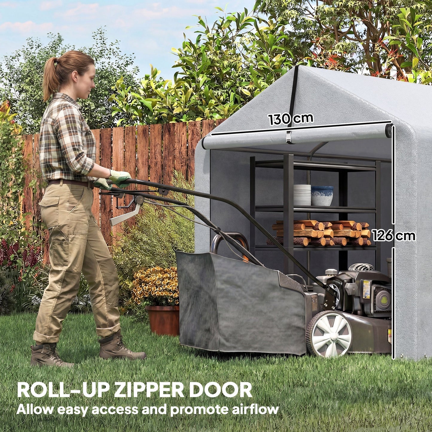7' x 5' Portable Shed, Waterproof Bike Tent with Roll-up Zipper Door and Galvanized Steel Frame, Outdoor Storage Shed for Bike, Firewood, Garden Tools, Light Grey