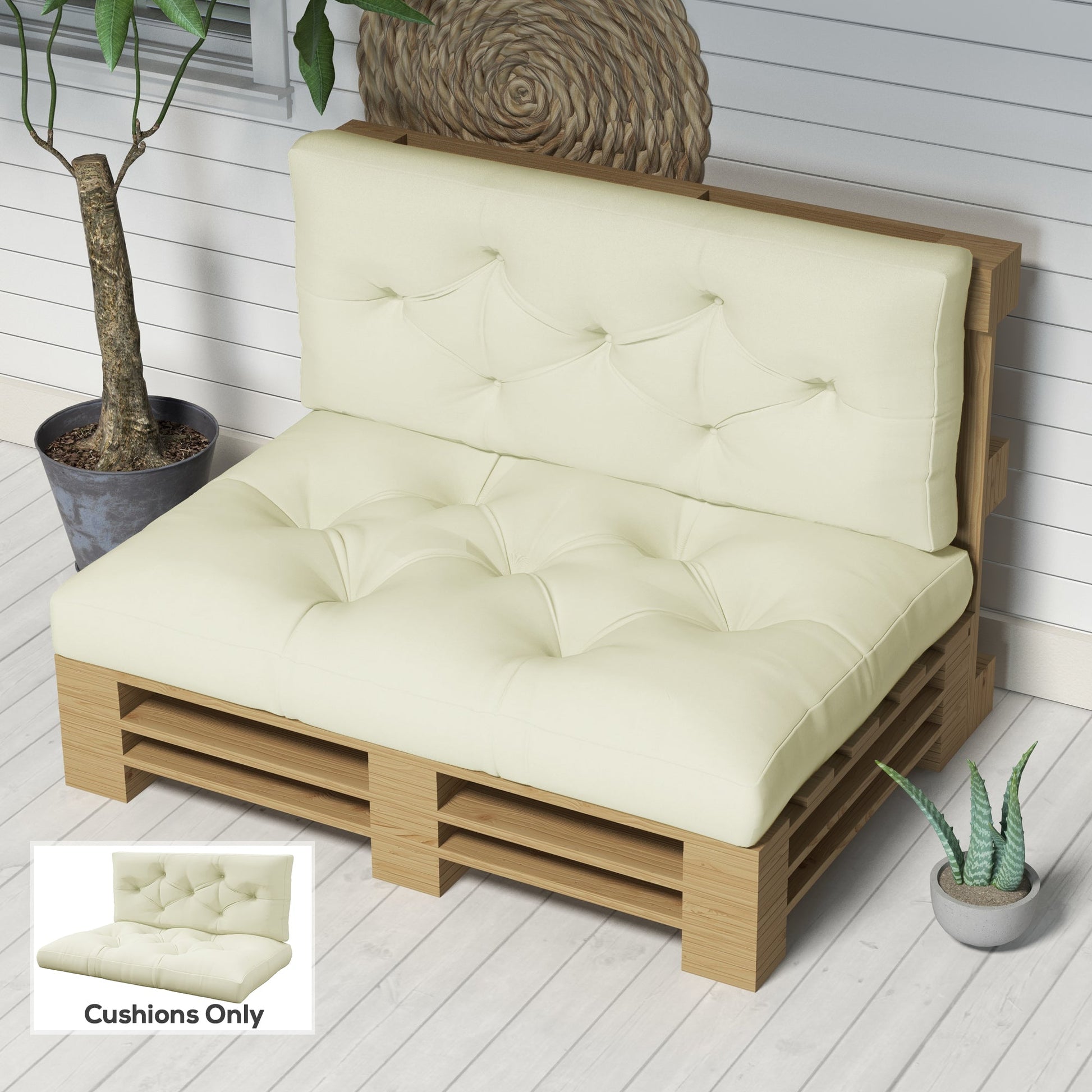 2 Seater 5" Thick Outdoor Seat Cushions with Back Cushion for Pallet, Loveseat Outdoor Furniture Cushions, Fade-Resistant Replacement Patio Cushions, Cream White