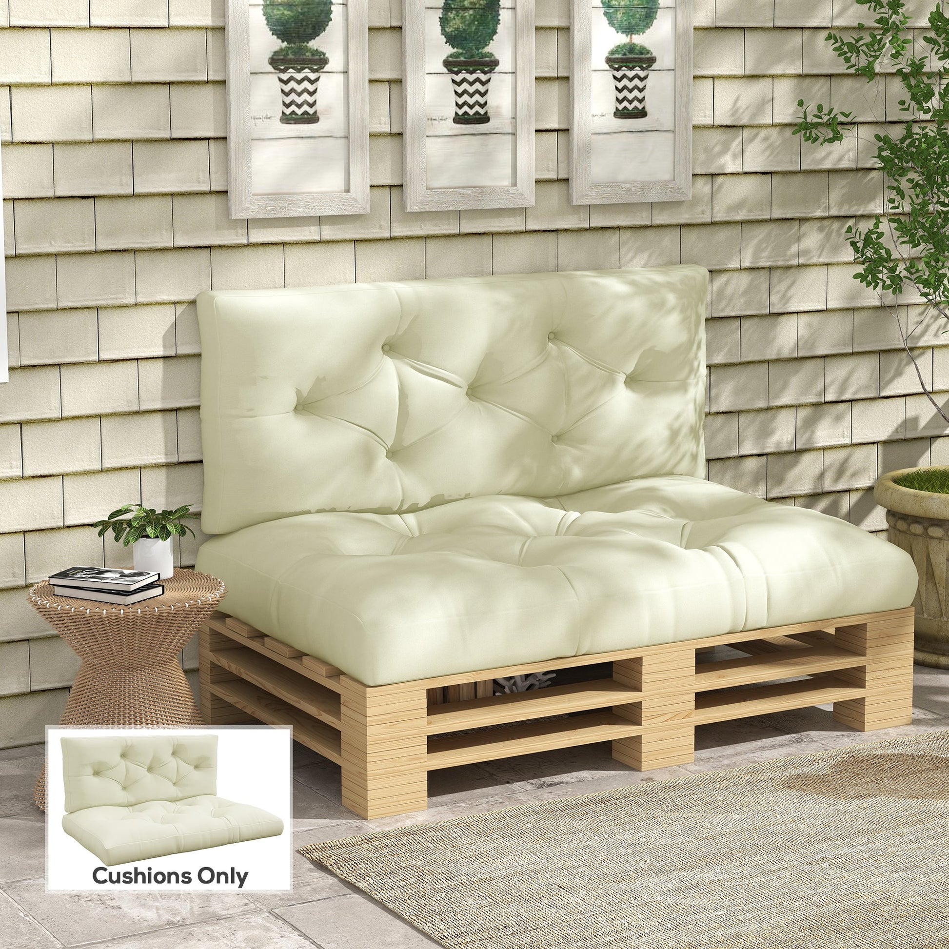 2 Seater 5" Thick Outdoor Seat Cushions with Back Cushion for Pallet, Loveseat Outdoor Furniture Cushions, Fade-Resistant Replacement Patio Cushions, Cream White