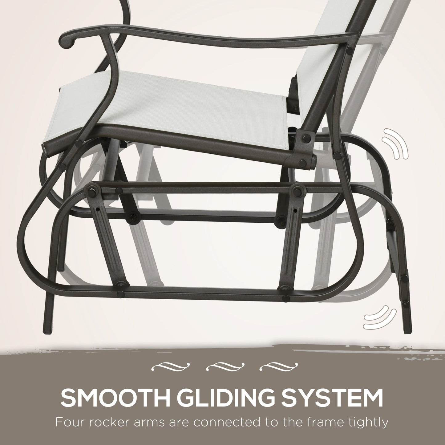 3PCs Glider Rocking Chairs with Table, Outdoor Gliders with Steel Frame, Mesh Seat, Tempered Glass Table Top for Patio, Garden, Backyard, Deck, Porch, Cream White