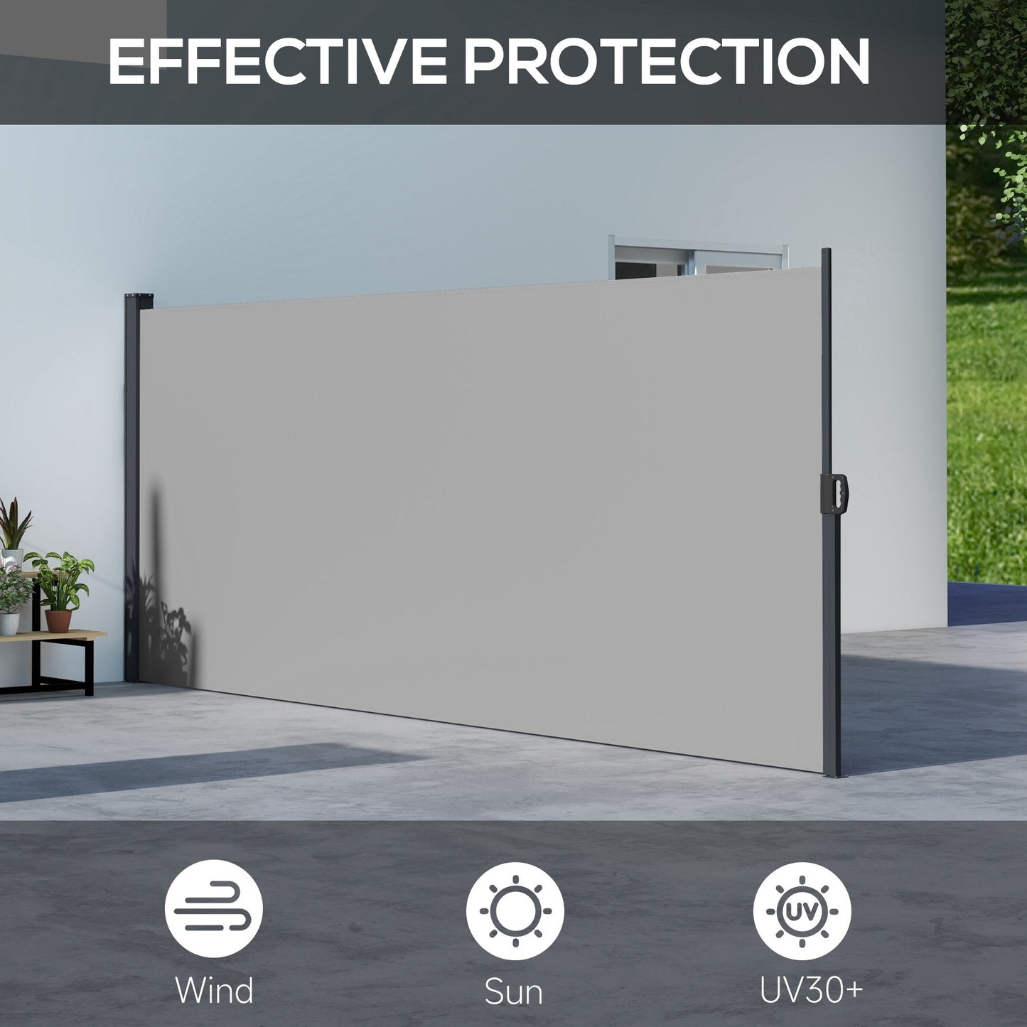 13' x 5' Retractable Side Awning, Garden Privacy Screen Divider, Full Cassette Windbreaker for Hot Tub, Balcony, Terrace, Pool, Light Grey