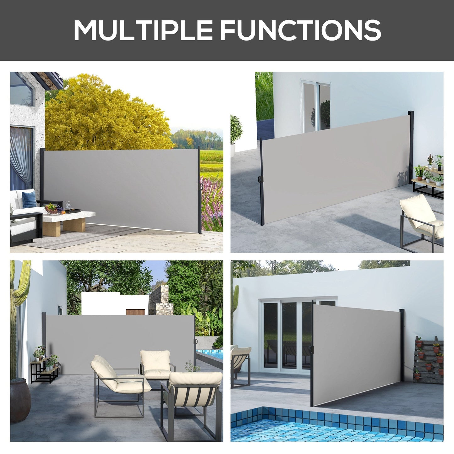 13' x 5' Retractable Side Awning, Garden Privacy Screen Divider, Full Cassette Windbreaker for Hot Tub, Balcony, Terrace, Pool, Light Grey