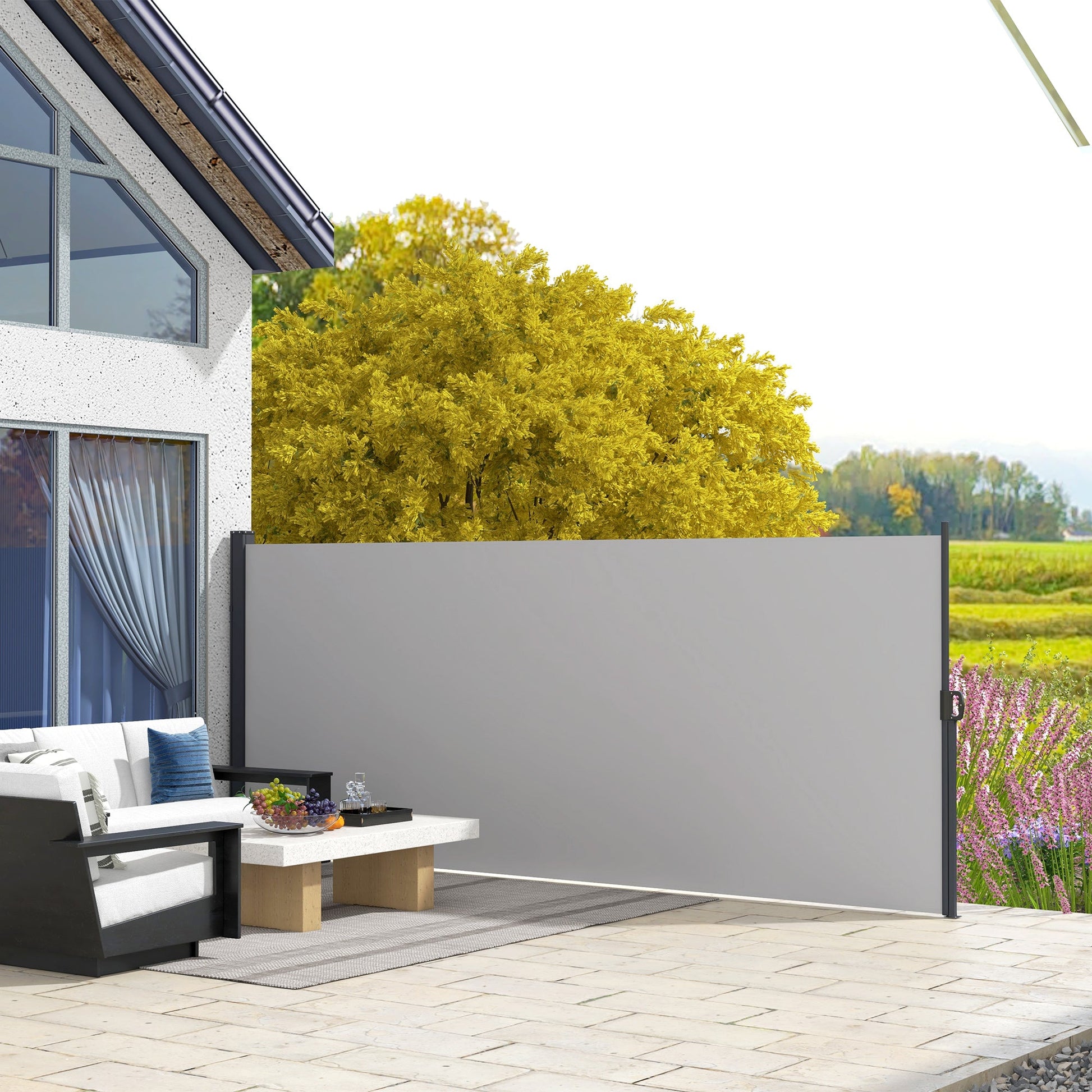 13' x 5' Retractable Side Awning, Garden Privacy Screen Divider, Full Cassette Windbreaker for Hot Tub, Balcony, Terrace, Pool, Light Grey