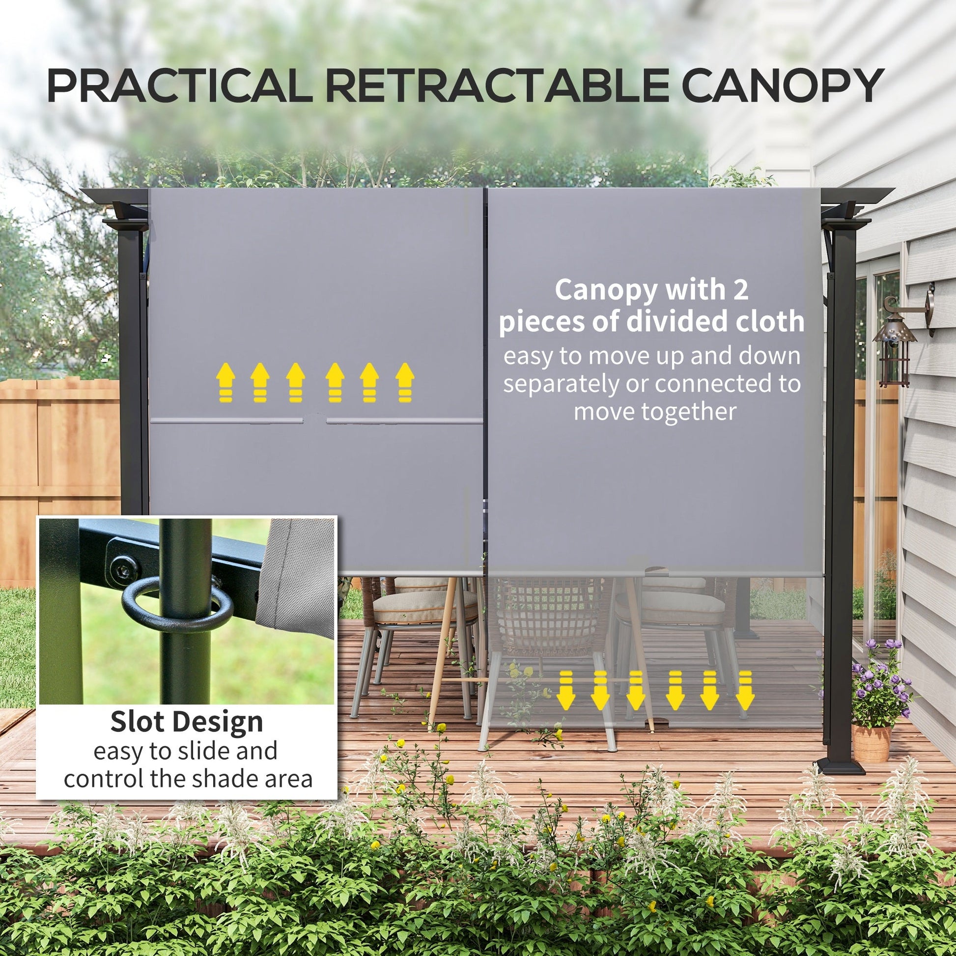 10' x 12' Retractable Pergola Canopy, Outdoor Gazebo with Sun Shade Canopy and Steel Frame, for Backyard, Garden, Patio, Deck, Grey