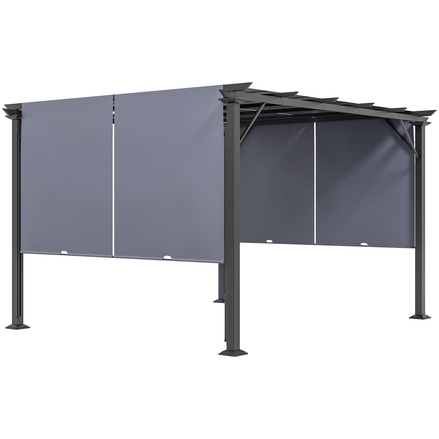 10' x 12' Retractable Pergola Canopy, Outdoor Gazebo with Sun Shade Canopy and Steel Frame, for Backyard, Garden, Patio, Deck, Grey