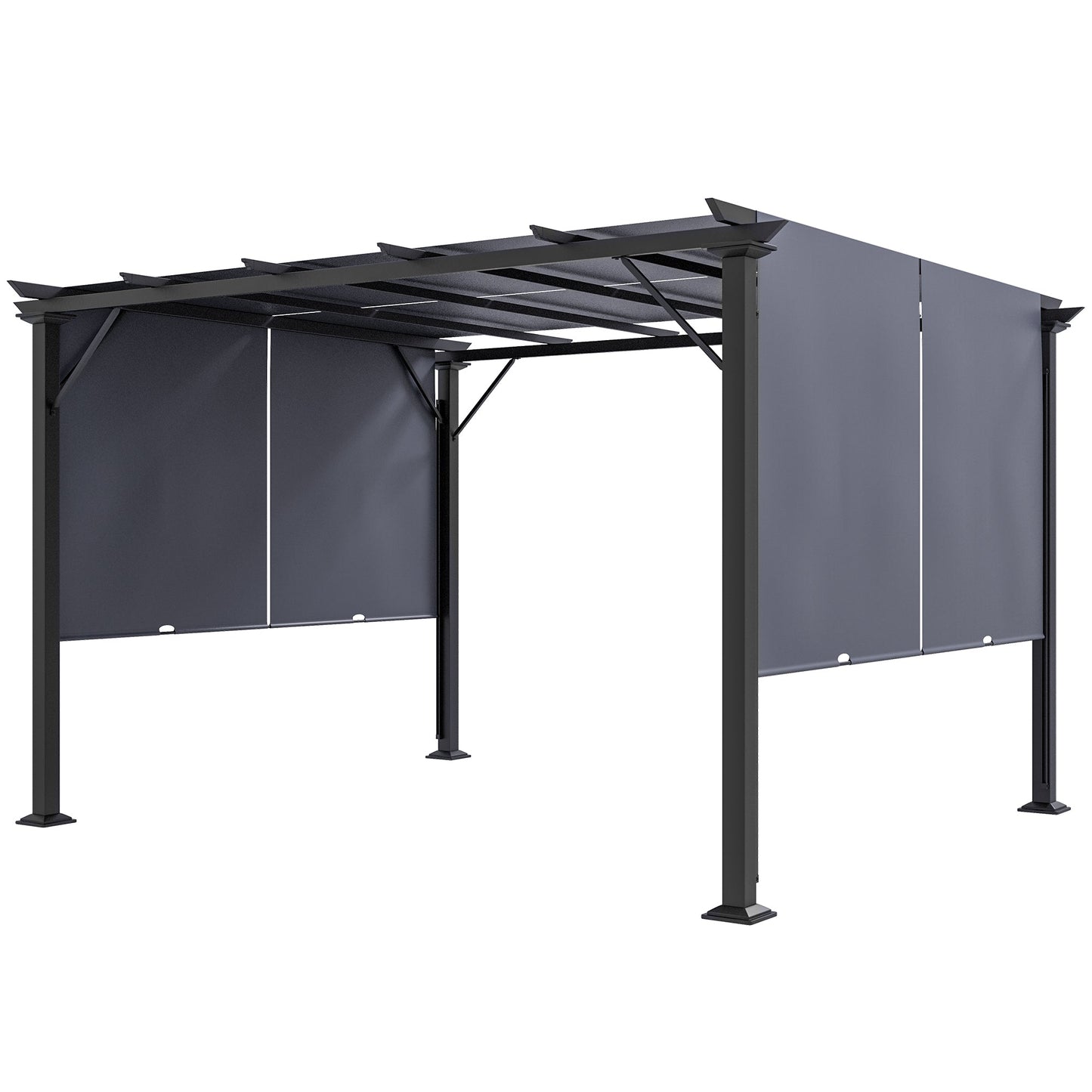 10' x 12' Retractable Pergola Canopy, Outdoor Gazebo with Sun Shade Canopy and Steel Frame, for Backyard, Garden, Patio, Deck, Grey