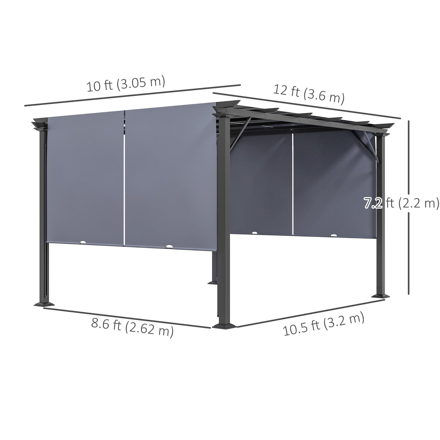 10' x 12' Retractable Pergola Canopy, Outdoor Gazebo with Sun Shade Canopy and Steel Frame, for Backyard, Garden, Patio, Deck, Grey