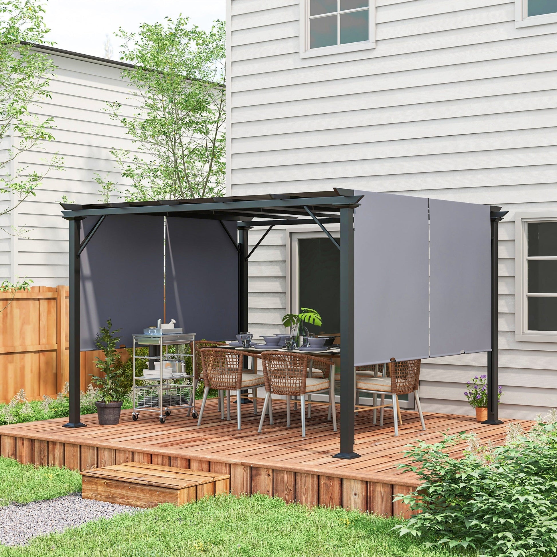 10' x 12' Retractable Pergola Canopy, Outdoor Gazebo with Sun Shade Canopy and Steel Frame, for Backyard, Garden, Patio, Deck, Grey