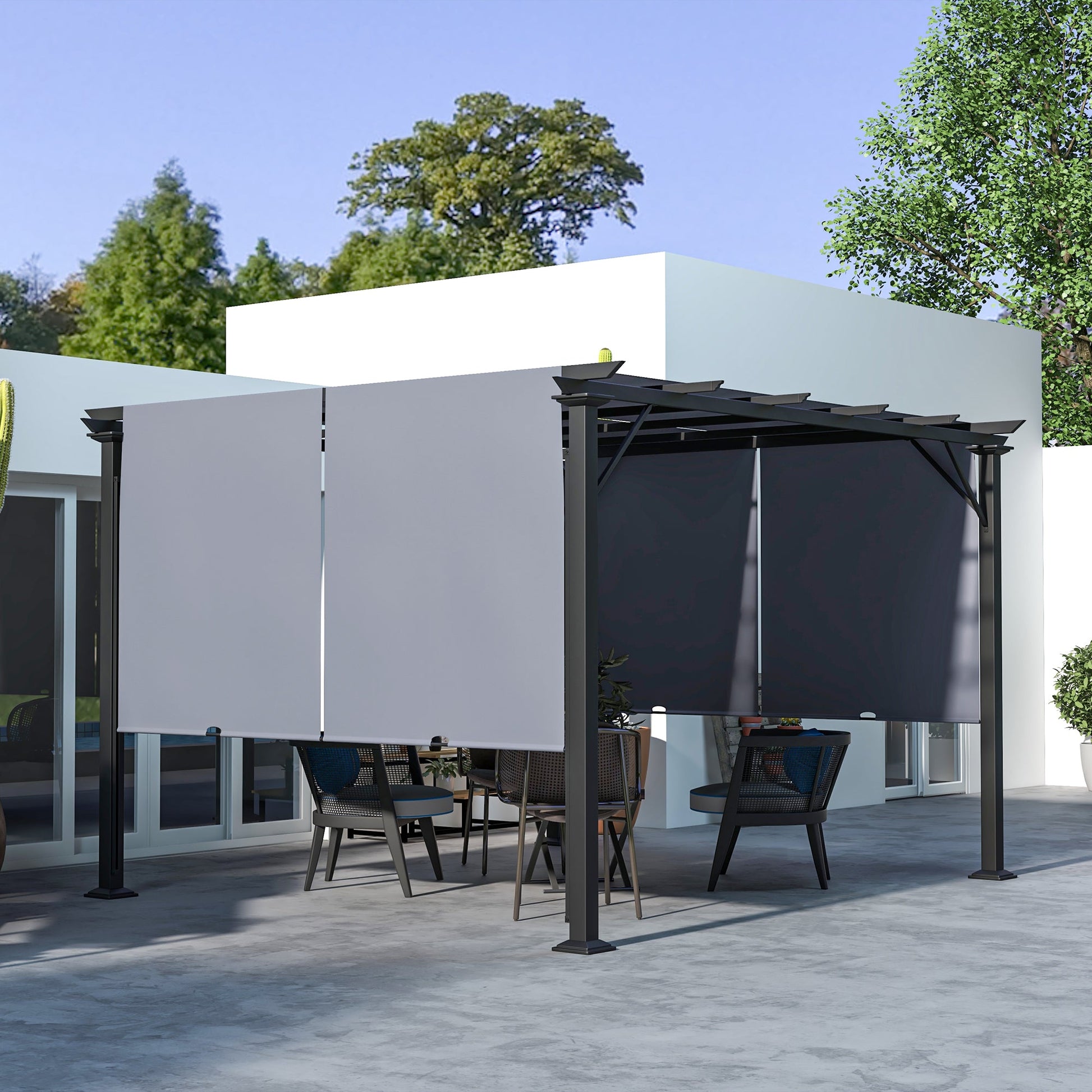10' x 12' Retractable Pergola Canopy, Outdoor Gazebo with Sun Shade Canopy and Steel Frame, for Backyard, Garden, Patio, Deck, Grey