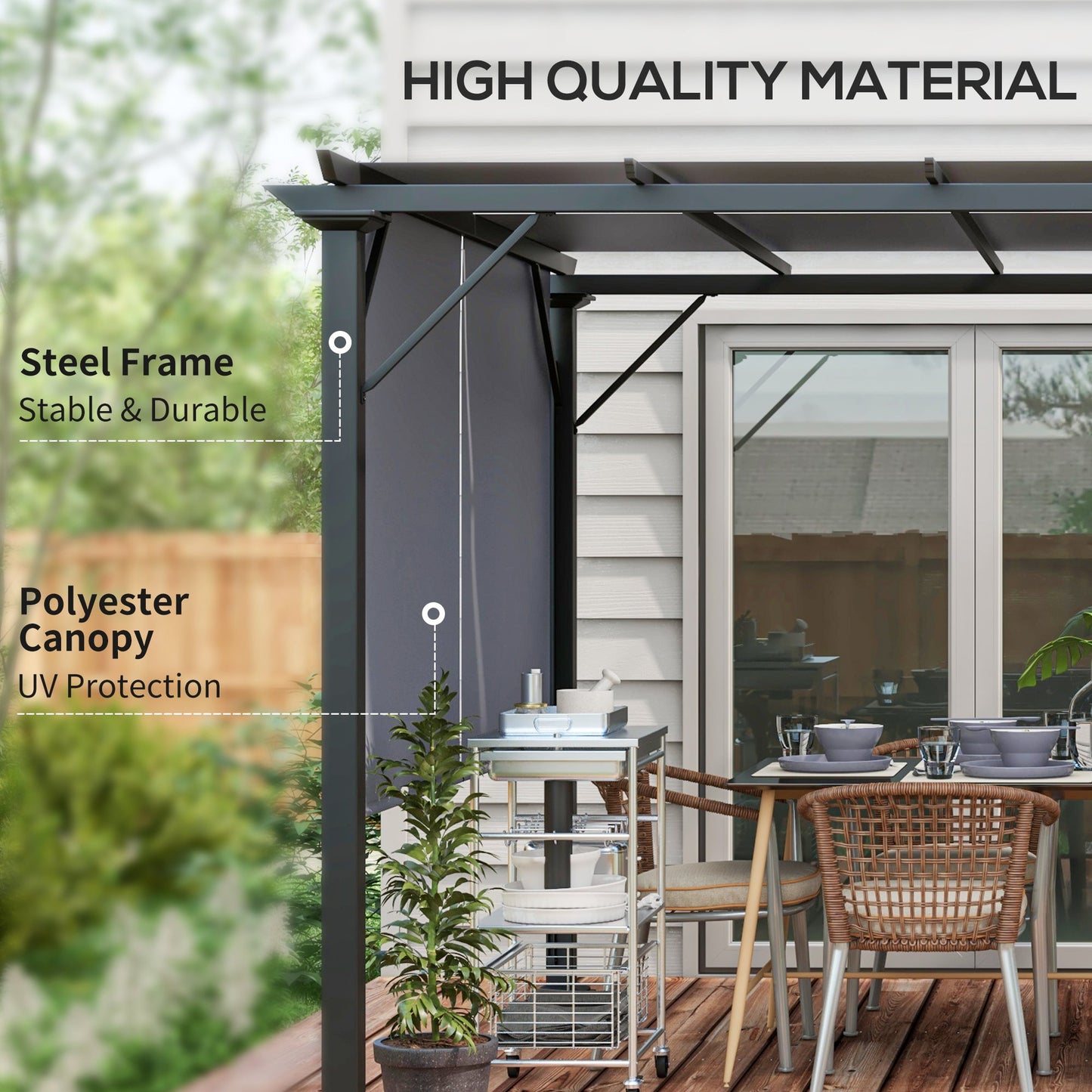 10' x 12' Retractable Pergola Canopy, Outdoor Gazebo with Sun Shade Canopy and Steel Frame, for Backyard, Garden, Patio, Deck, Grey