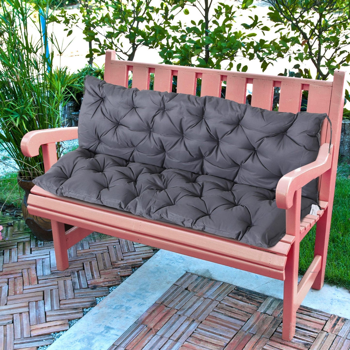 Porch Swing Cushion Garden Bench Cushion with Backrest, Non-Slip 3-Seater Thick Pad, Swing Chair Mat Replacement for Indoor and Outdoor, 59.1" x 38.6", Dark Grey
