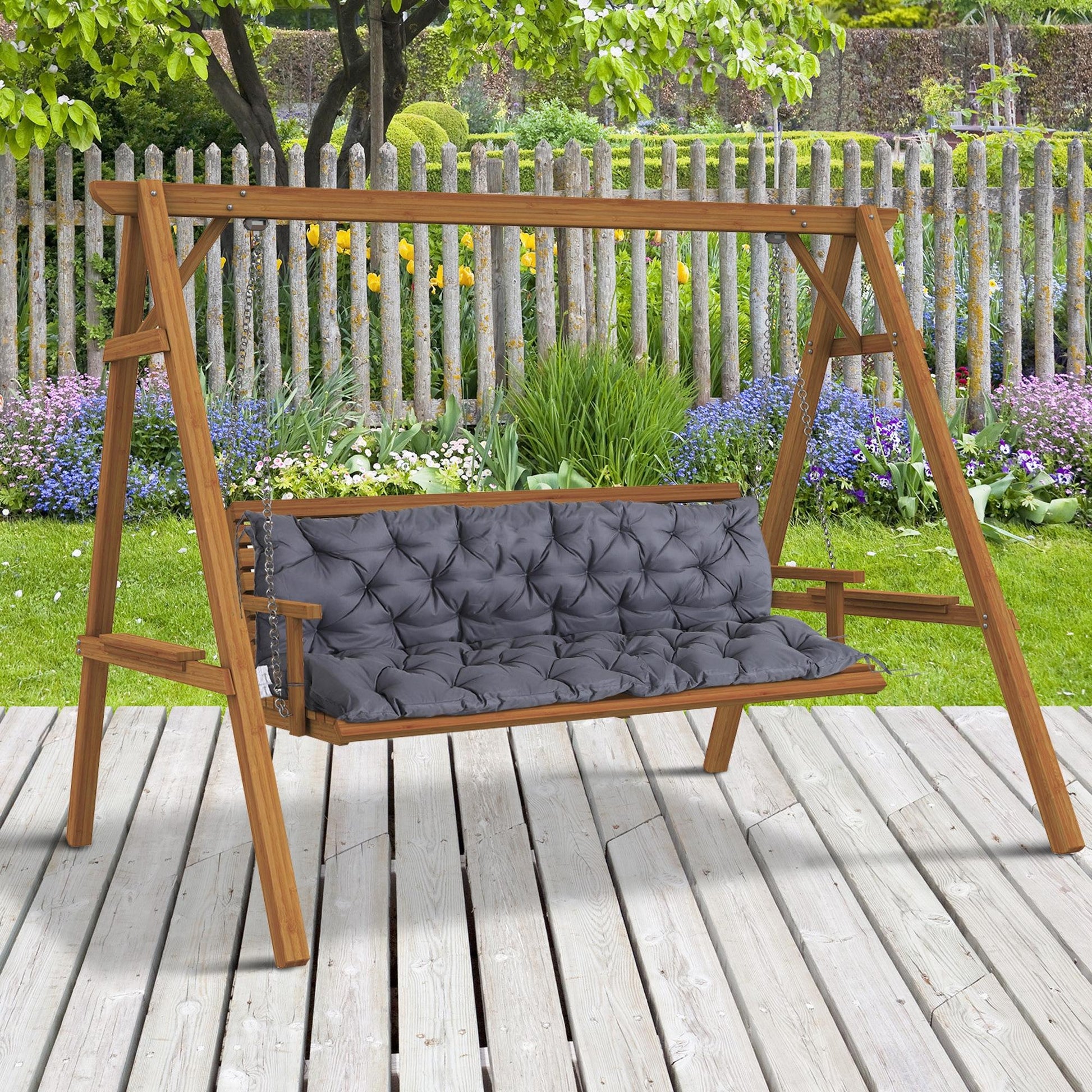 Porch Swing Cushion Garden Bench Cushion with Backrest, Non-Slip 3-Seater Thick Pad, Swing Chair Mat Replacement for Indoor and Outdoor, 59.1" x 38.6", Dark Grey