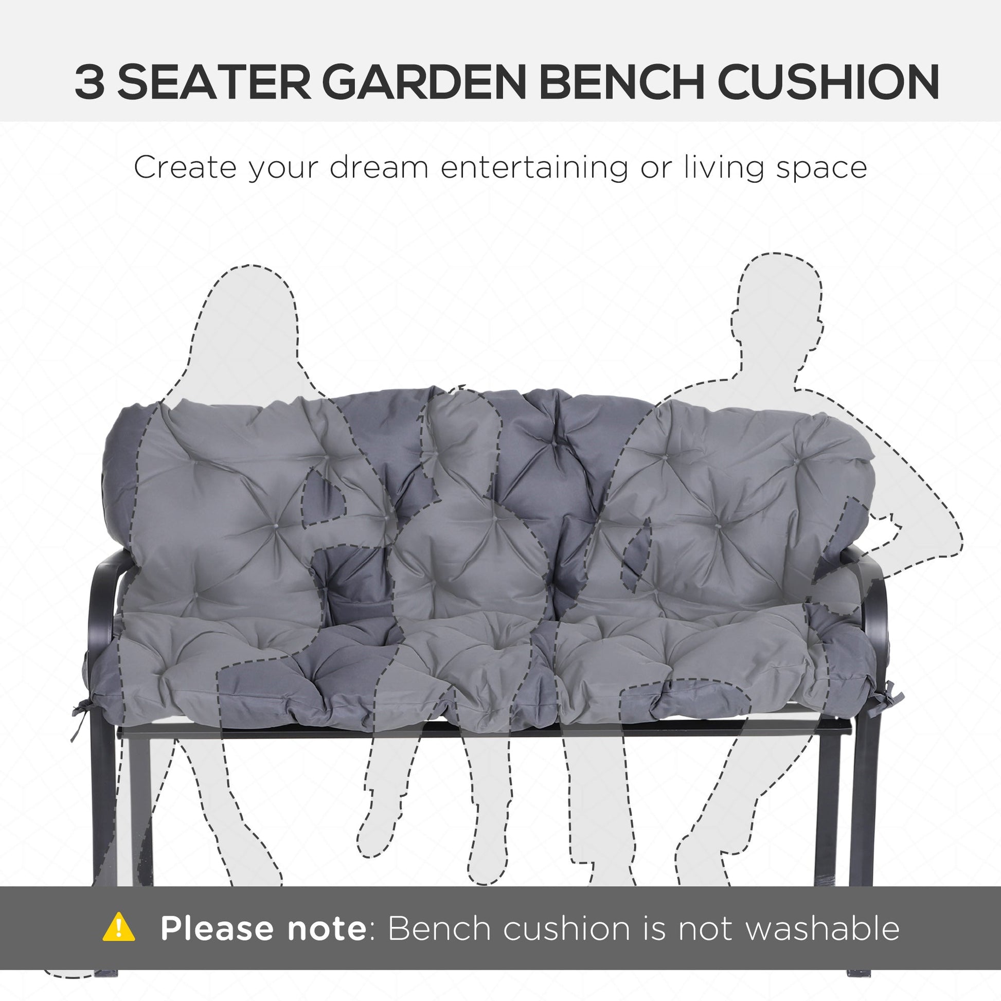 Porch Swing Cushion Garden Bench Cushion with Backrest, Non-Slip 3-Seater Thick Pad, Swing Chair Mat Replacement for Indoor and Outdoor, 59.1" x 38.6", Dark Grey