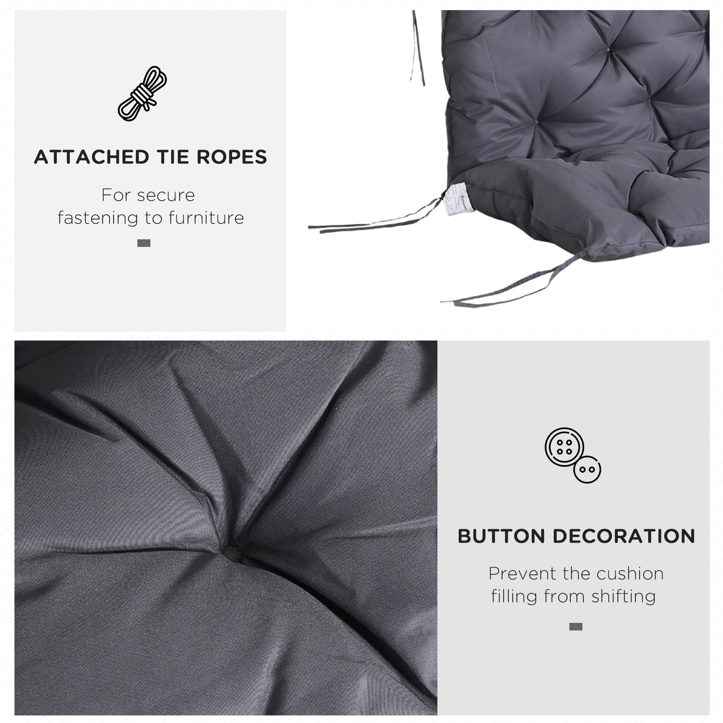 Porch Swing Cushion Garden Bench Cushion with Backrest, Non-Slip 3-Seater Thick Pad, Swing Chair Mat Replacement for Indoor and Outdoor, 59.1" x 38.6", Dark Grey