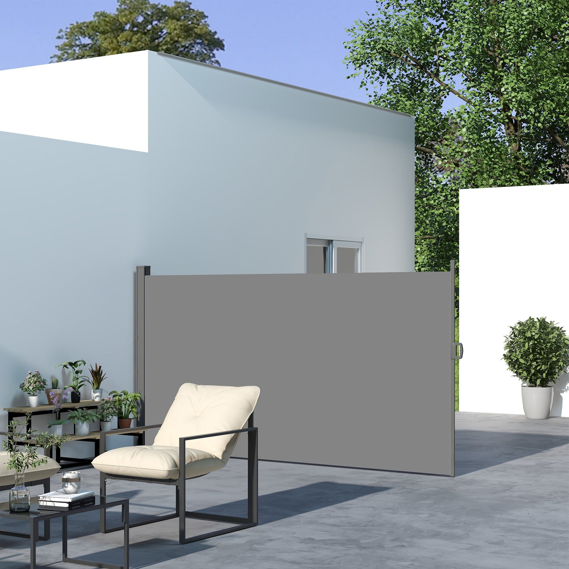 118" x 79" Retractable Side Awning Patio Outdoor Folding Privacy Screen with Resistance to UV Rays & Wind, Light Grey