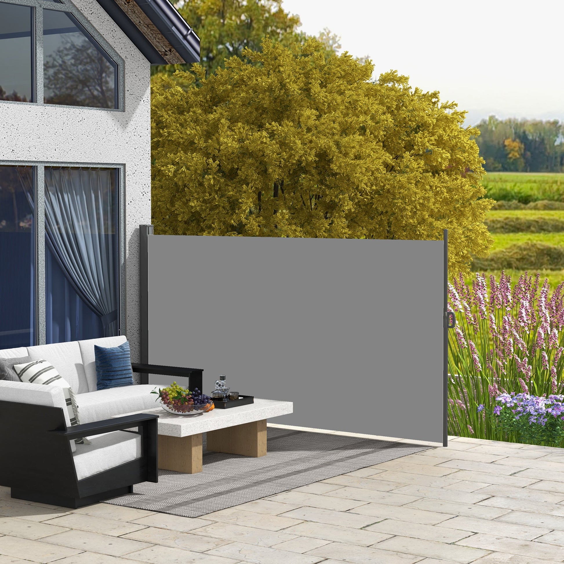 118" x 79" Retractable Side Awning Patio Outdoor Folding Privacy Screen with Resistance to UV Rays & Wind, Light Grey