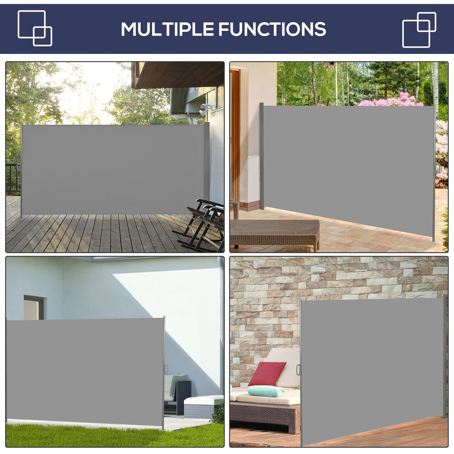 118" x 79" Retractable Side Awning Patio Outdoor Folding Privacy Screen with Resistance to UV Rays & Wind, Light Grey