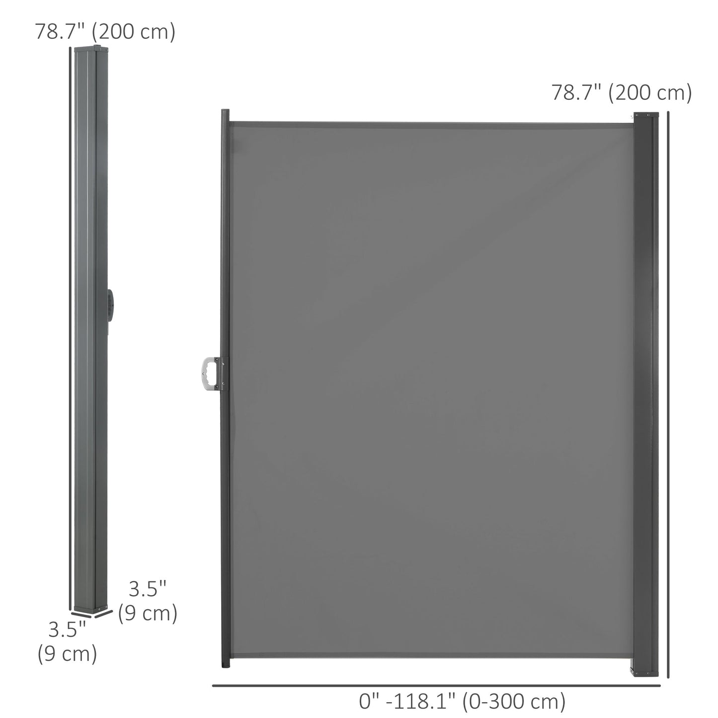 118" x 79" Retractable Side Awning Patio Outdoor Folding Privacy Screen with Resistance to UV Rays & Wind, Light Grey