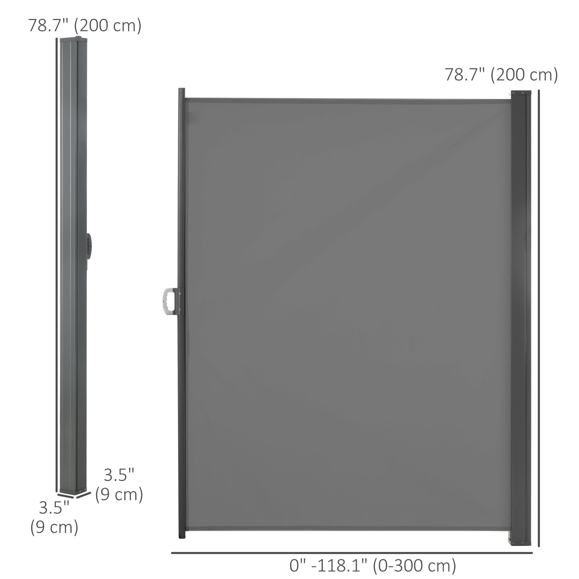 118" x 79" Retractable Side Awning Patio Outdoor Folding Privacy Screen with Resistance to UV Rays & Wind, Light Grey