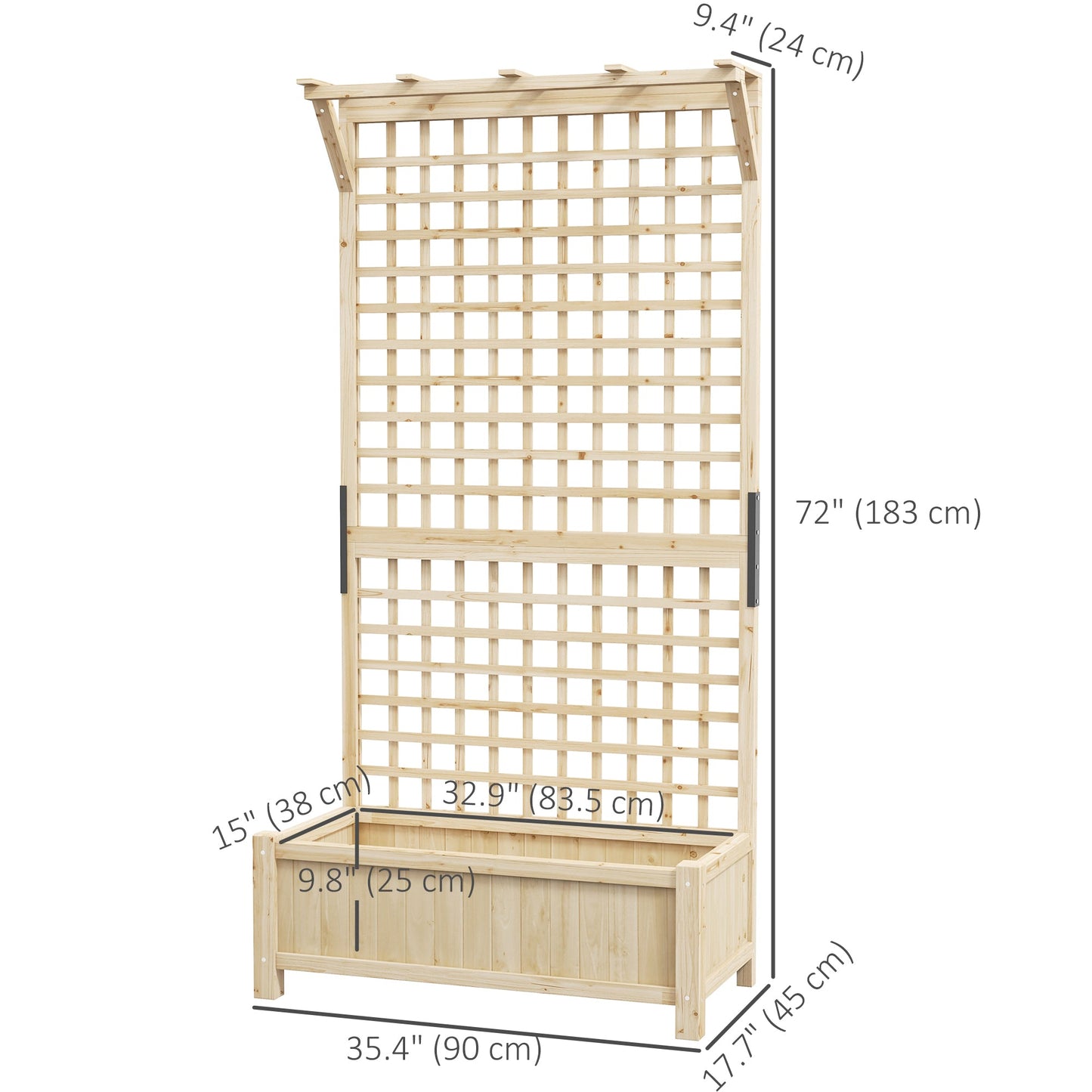 Raised Garden Bed, Wood Planter with Trellis for Vine Climbing, Privacy Screen Planter Box to Grow Vegetables, Herbs, and Flowers for Backyard, Patio, Deck, Natural Wood