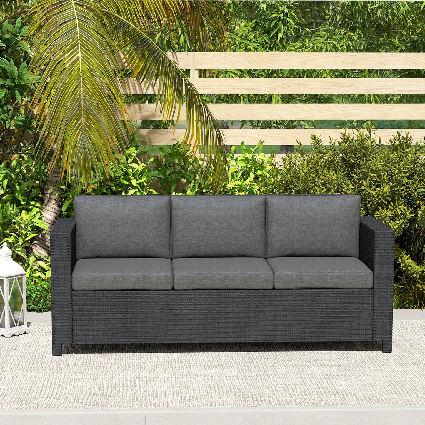 Deluxe 3 Seat Rattan Wicker Sofa Garden Outdoor Patio Furniture with Cushion, Grey