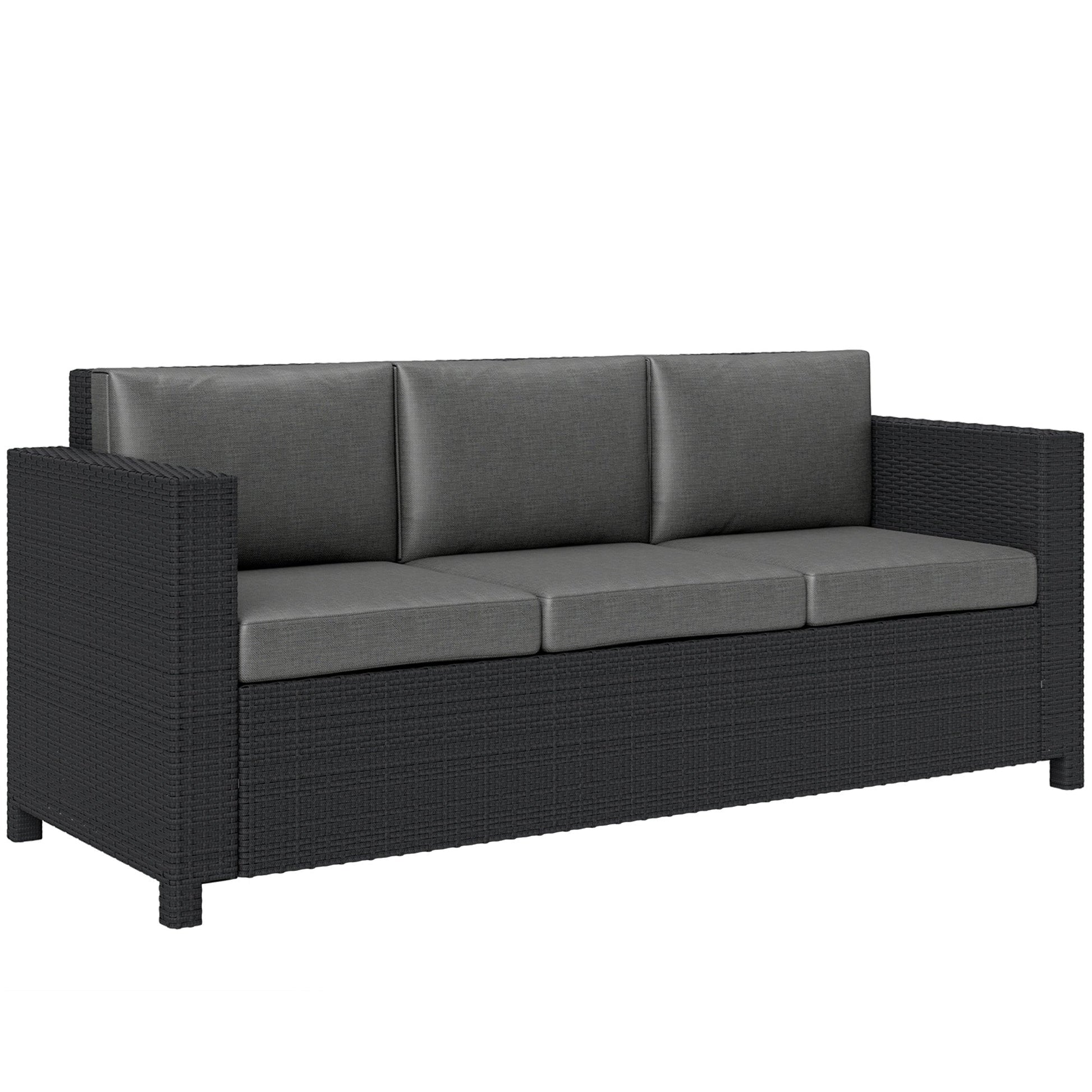 Deluxe 3 Seat Rattan Wicker Sofa Garden Outdoor Patio Furniture with Cushion, Grey