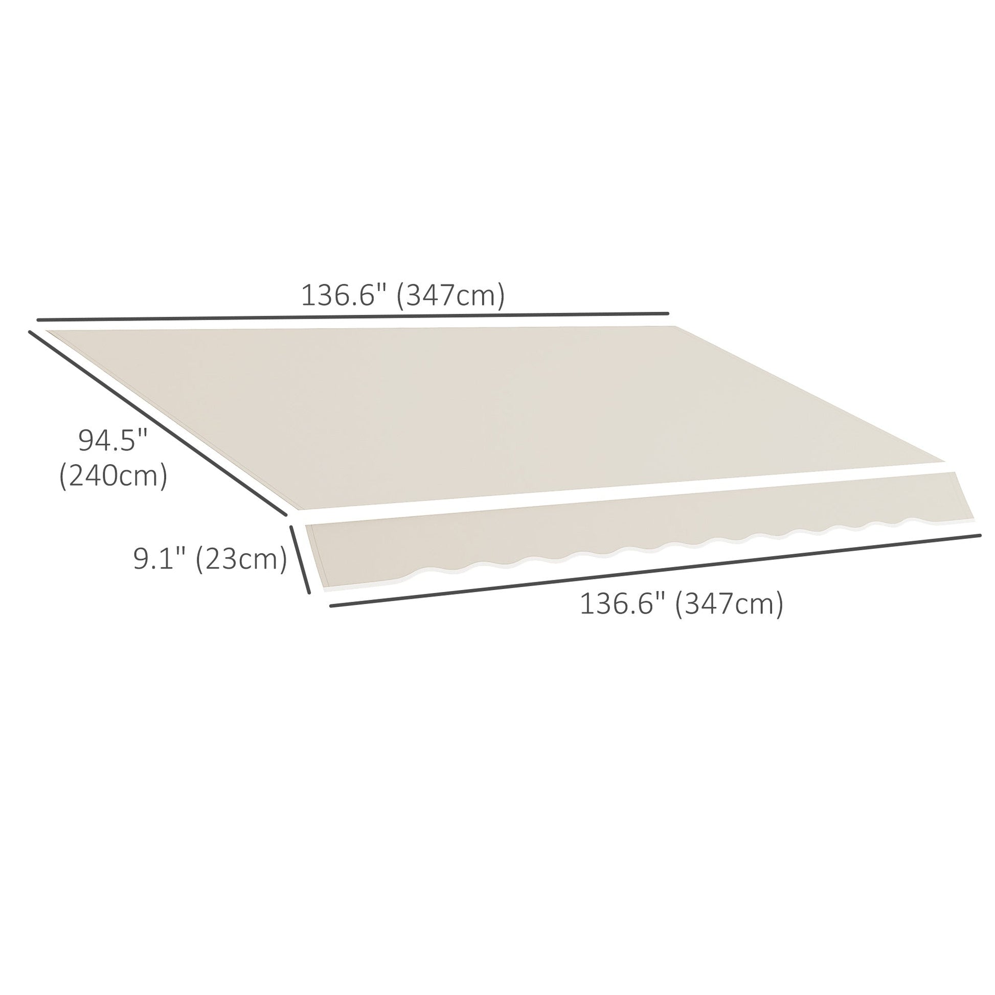 11' x 8' Retractable Awning Fabric Replacement Outdoor Sunshade Canopy Awning Cover, UV Protection, Cream White