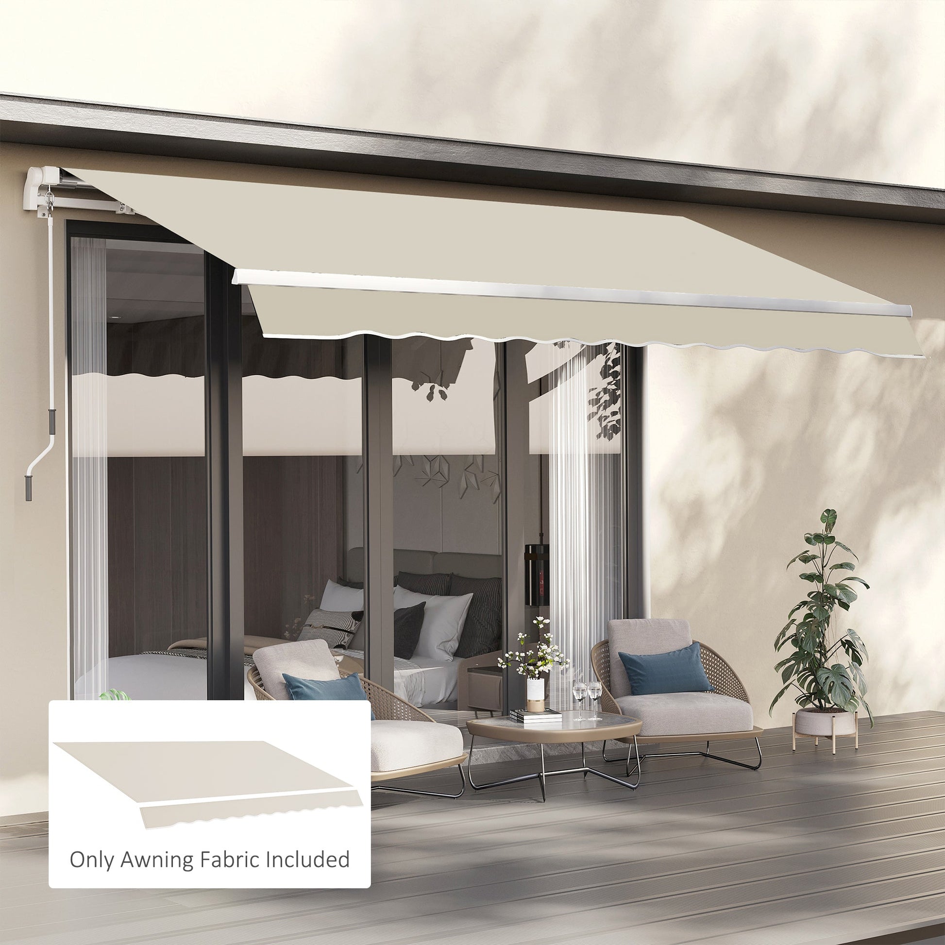 11' x 8' Retractable Awning Fabric Replacement Outdoor Sunshade Canopy Awning Cover, UV Protection, Cream White