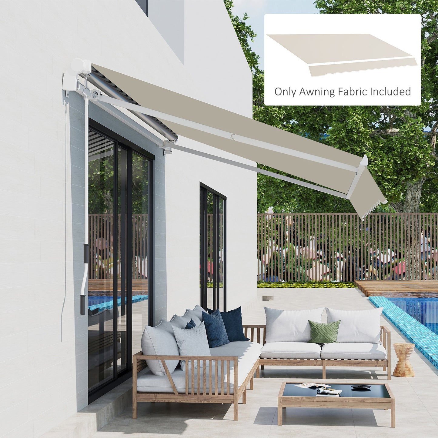 11' x 8' Retractable Awning Fabric Replacement Outdoor Sunshade Canopy Awning Cover, UV Protection, Cream White