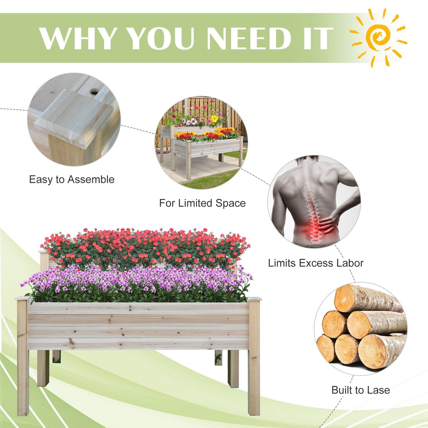 2 Tiers Raised Garden Bed, Wooden Elevated Planter Box with Legs Gardening Planting Bed with 2 Compartments for Flower Vegetable Herb Grow, Natural