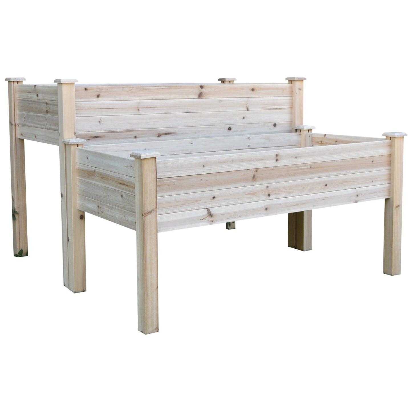 2 Tiers Raised Garden Bed, Wooden Elevated Planter Box with Legs Gardening Planting Bed with 2 Compartments for Flower Vegetable Herb Grow, Natural