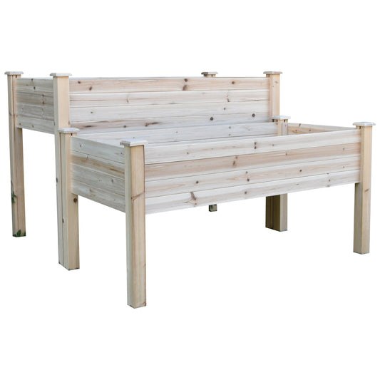2 Tiers Raised Garden Bed, Wooden Elevated Planter Box with Legs Gardening Planting Bed with 2 Compartments for Flower Vegetable Herb Grow, Natural