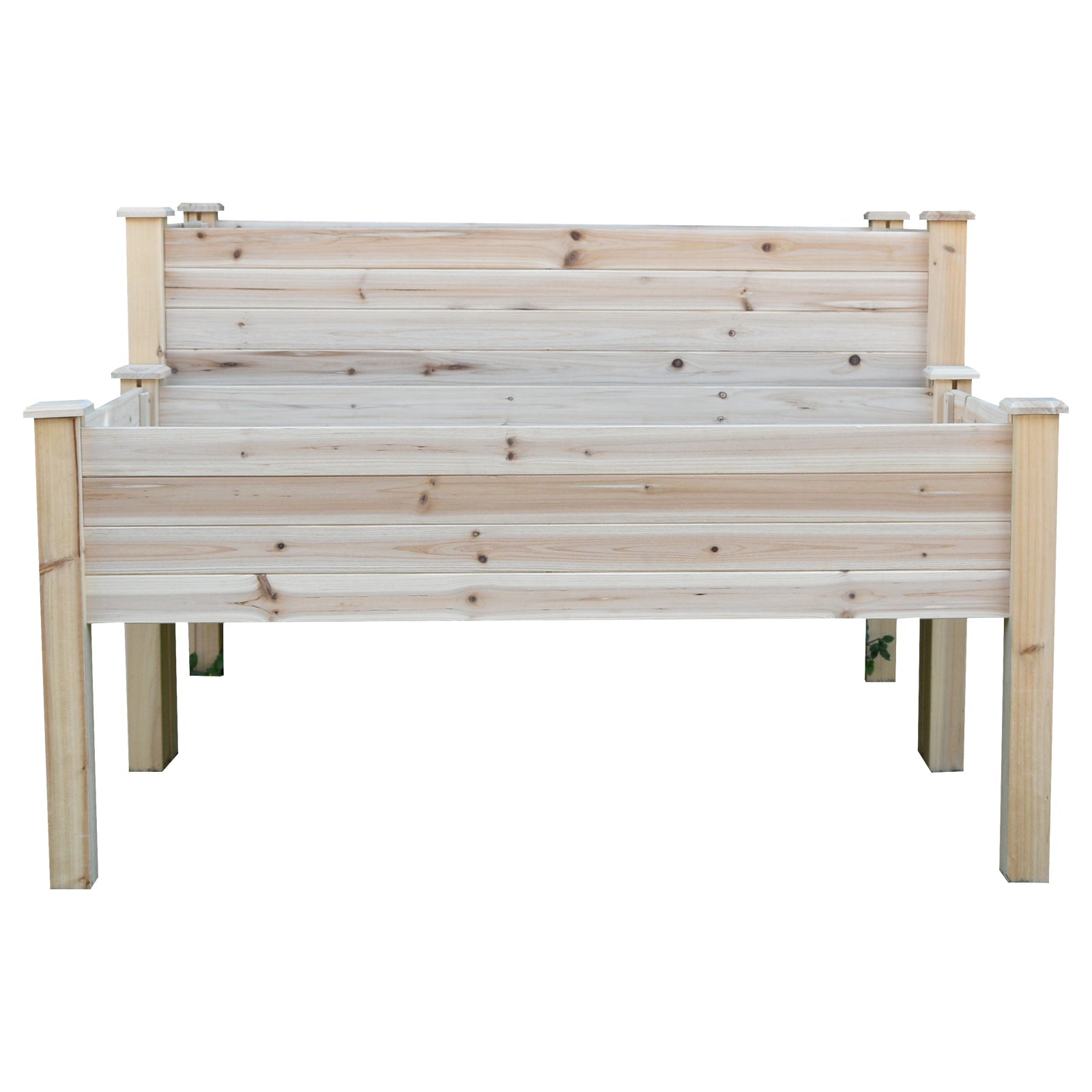 2 Tiers Raised Garden Bed, Wooden Elevated Planter Box with Legs Gardening Planting Bed with 2 Compartments for Flower Vegetable Herb Grow, Natural