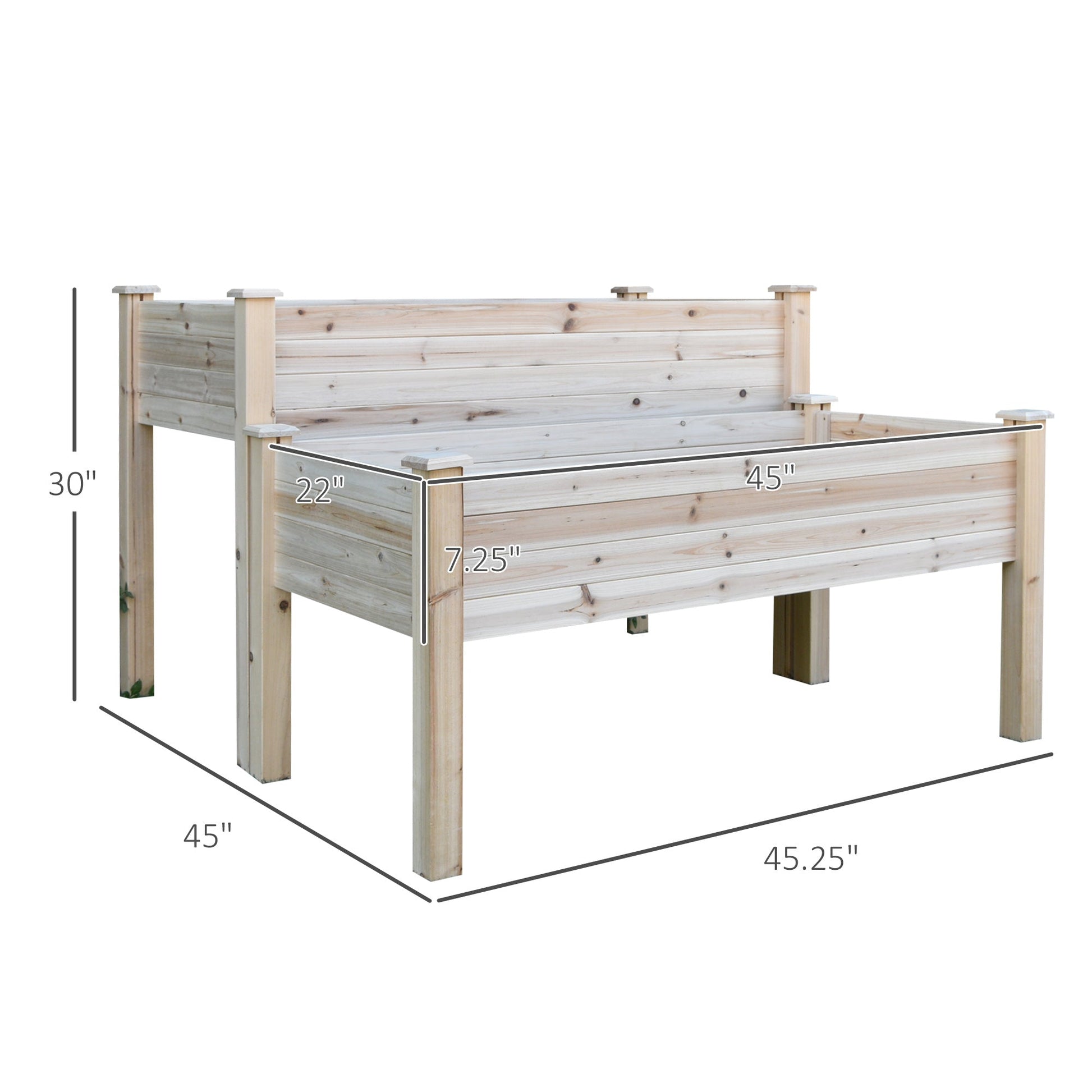 2 Tiers Raised Garden Bed, Wooden Elevated Planter Box with Legs Gardening Planting Bed with 2 Compartments for Flower Vegetable Herb Grow, Natural